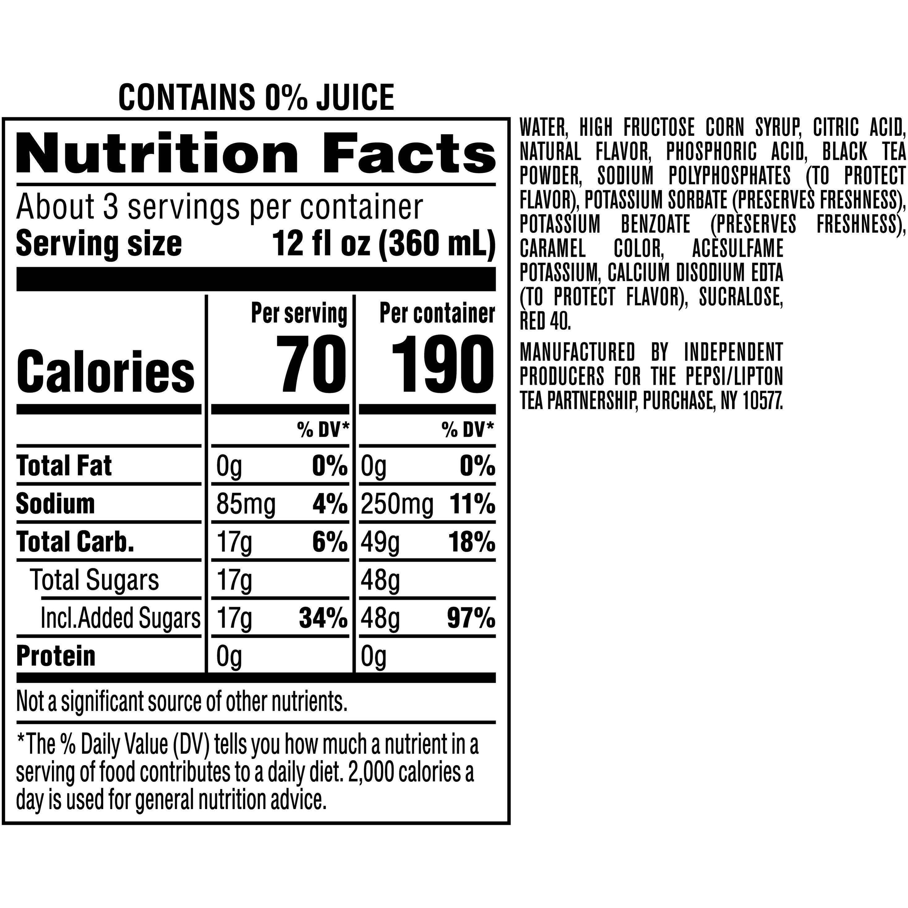 Image describing nutrition information for product Brisk Iced Tea Raspberry