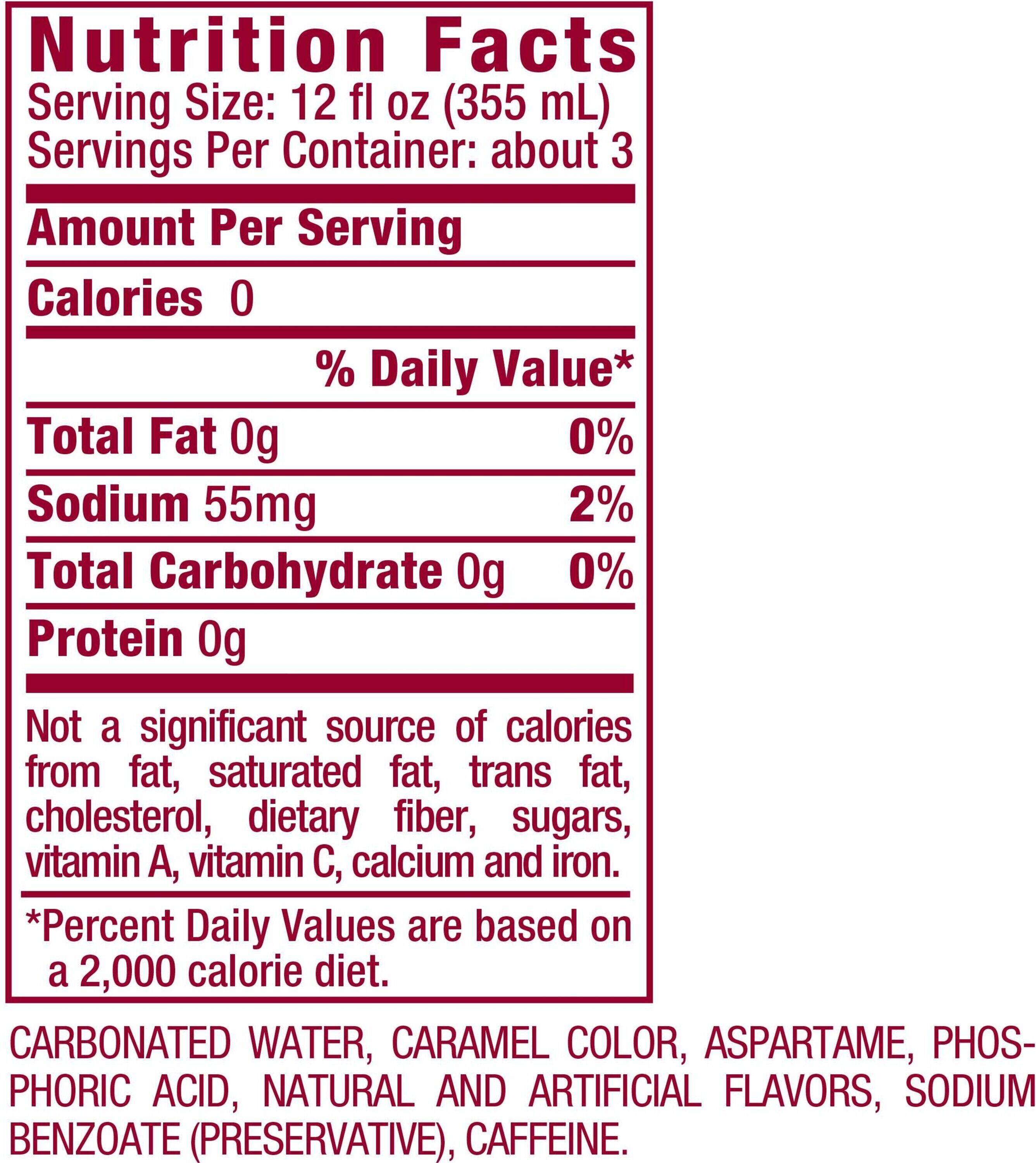 Image describing nutrition information for product Diet Dr Pepper