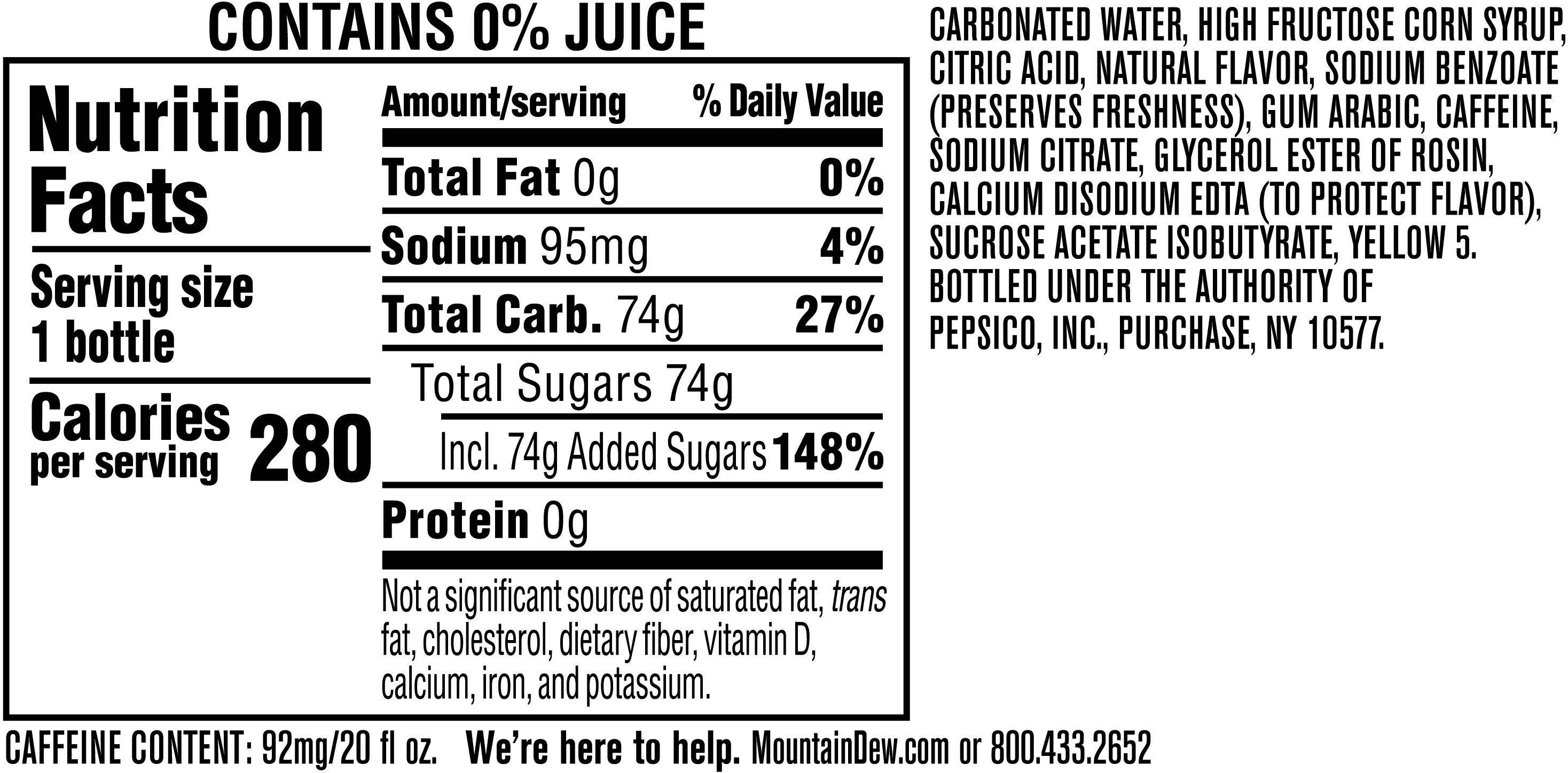 Image describing nutrition information for product Mtn Dew Maui Burst