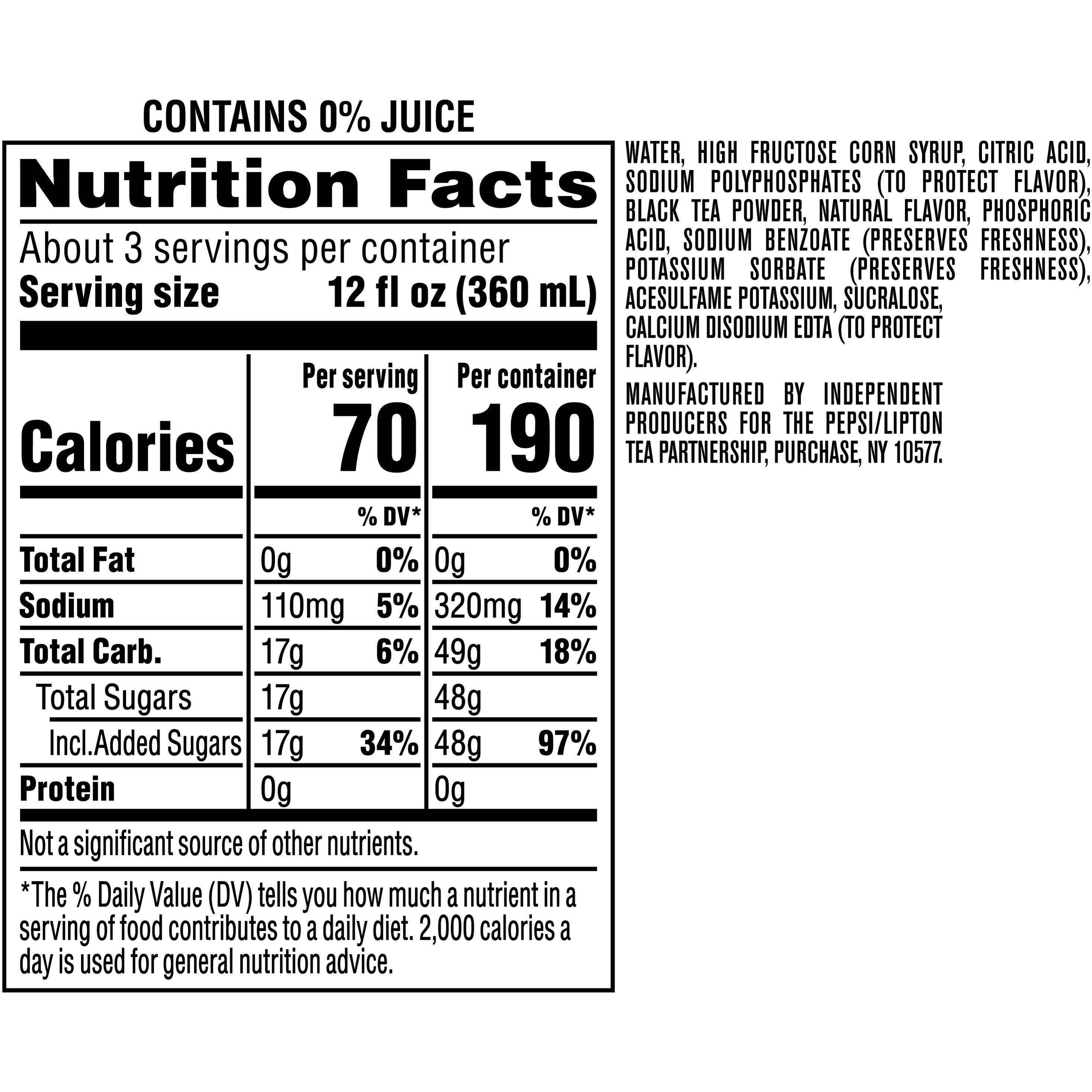 Image describing nutrition information for product Brisk Iced Tea Lemon