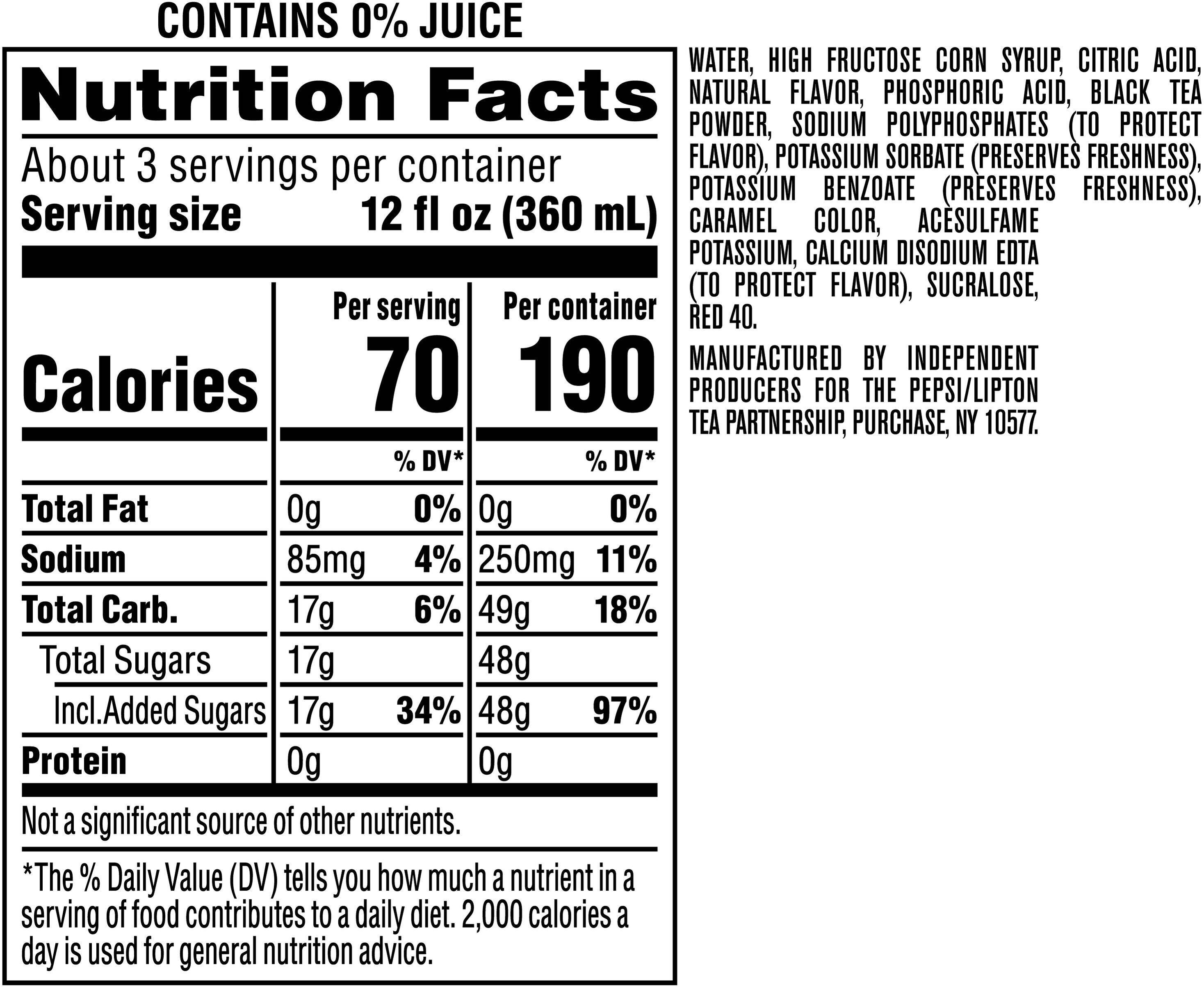 Image describing nutrition information for product Brisk Iced Tea Raspberry