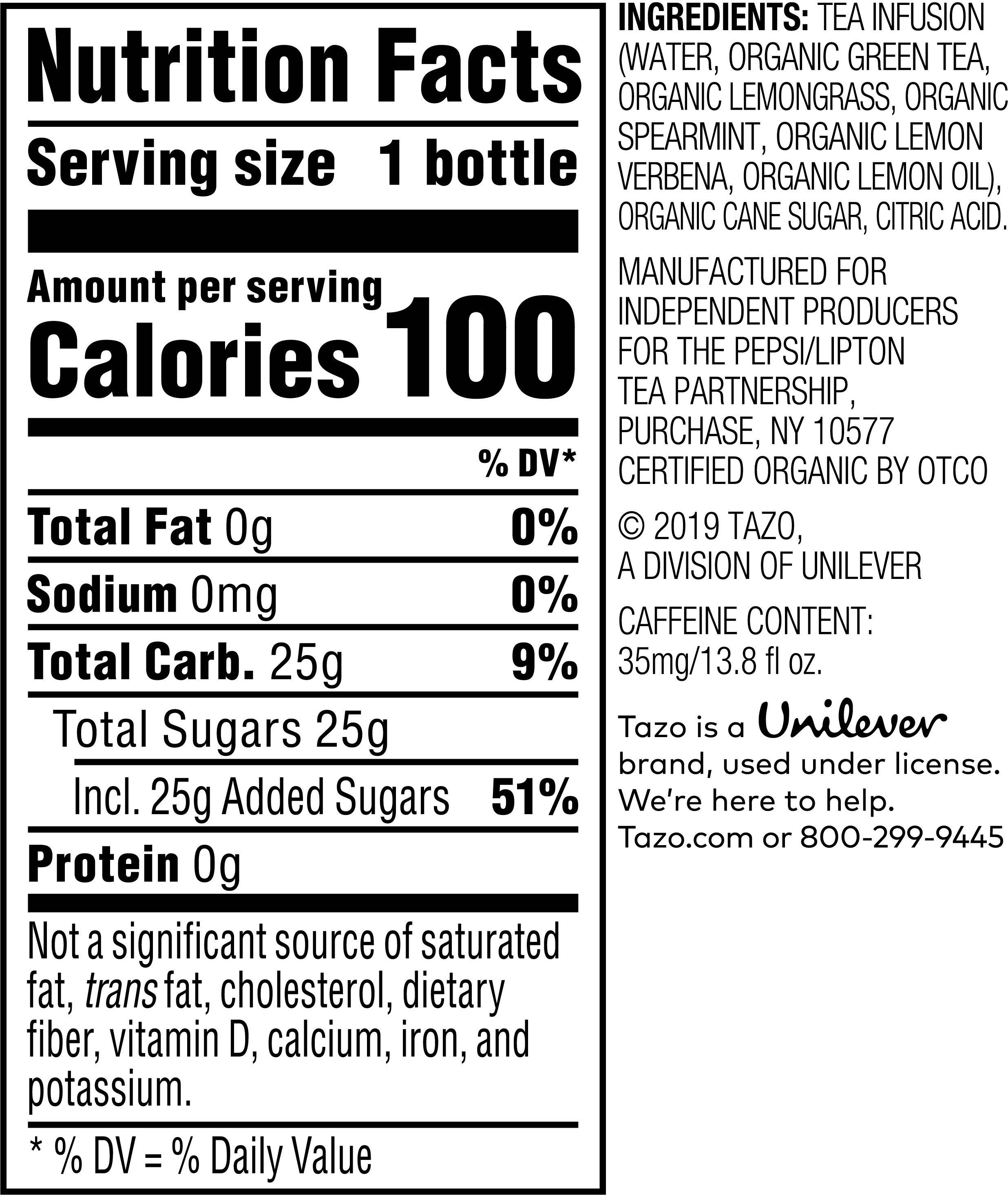 Image describing nutrition information for product Tazo Organic Iced Green Tea