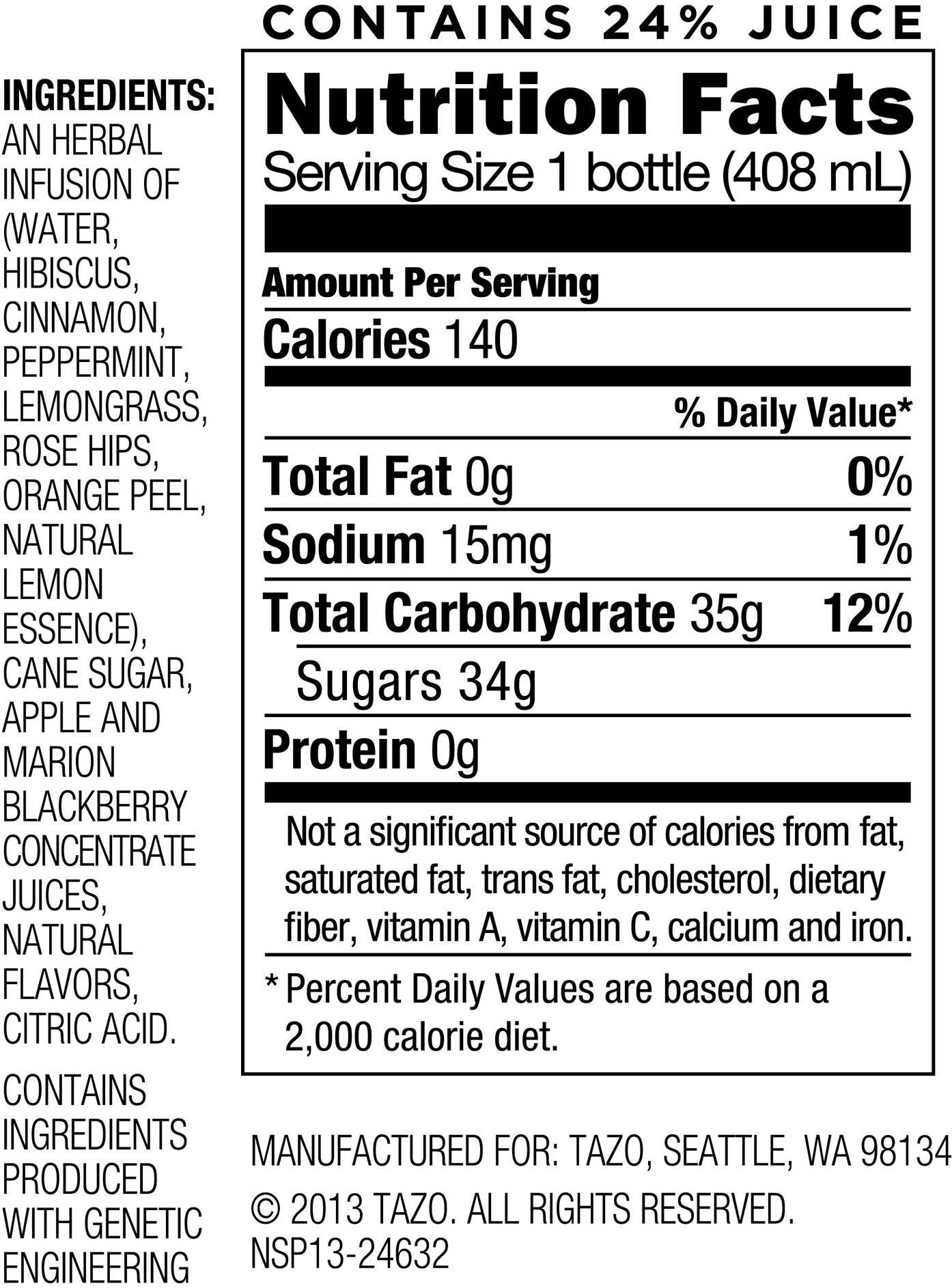 Image describing nutrition information for product Tazo Brambleberry