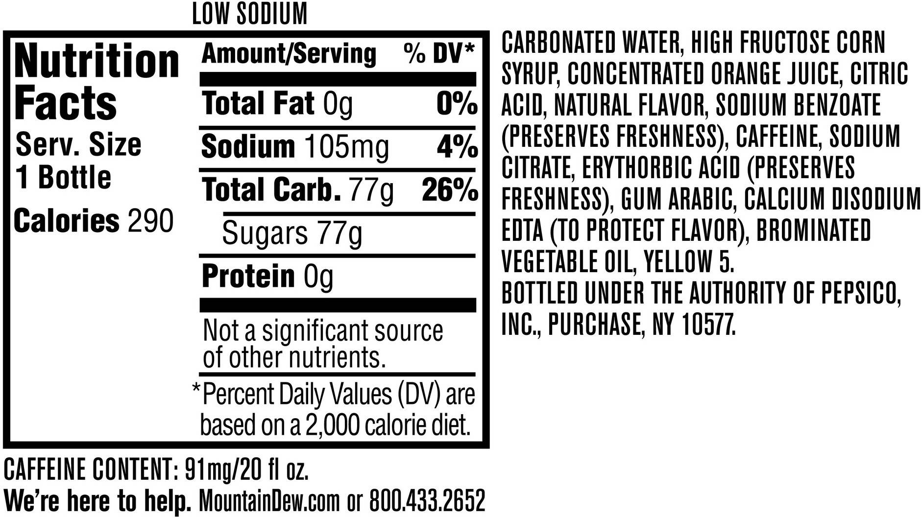Image describing nutrition information for product test_Mtn Dew (PRP)