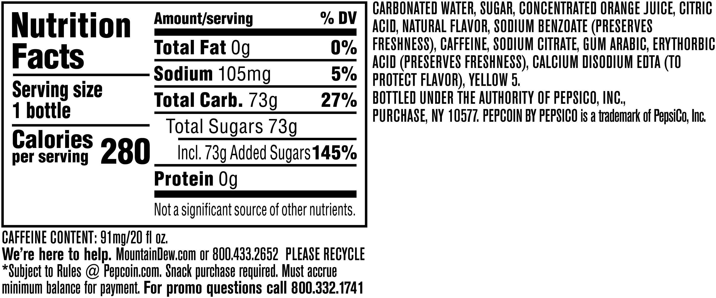 Image describing nutrition information for product Mtn Dew Made With Real Sugar