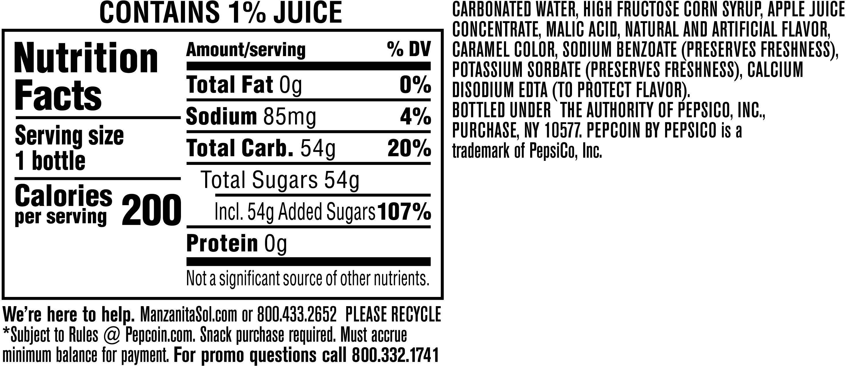 Image describing nutrition information for product Manzanita Sol Apple