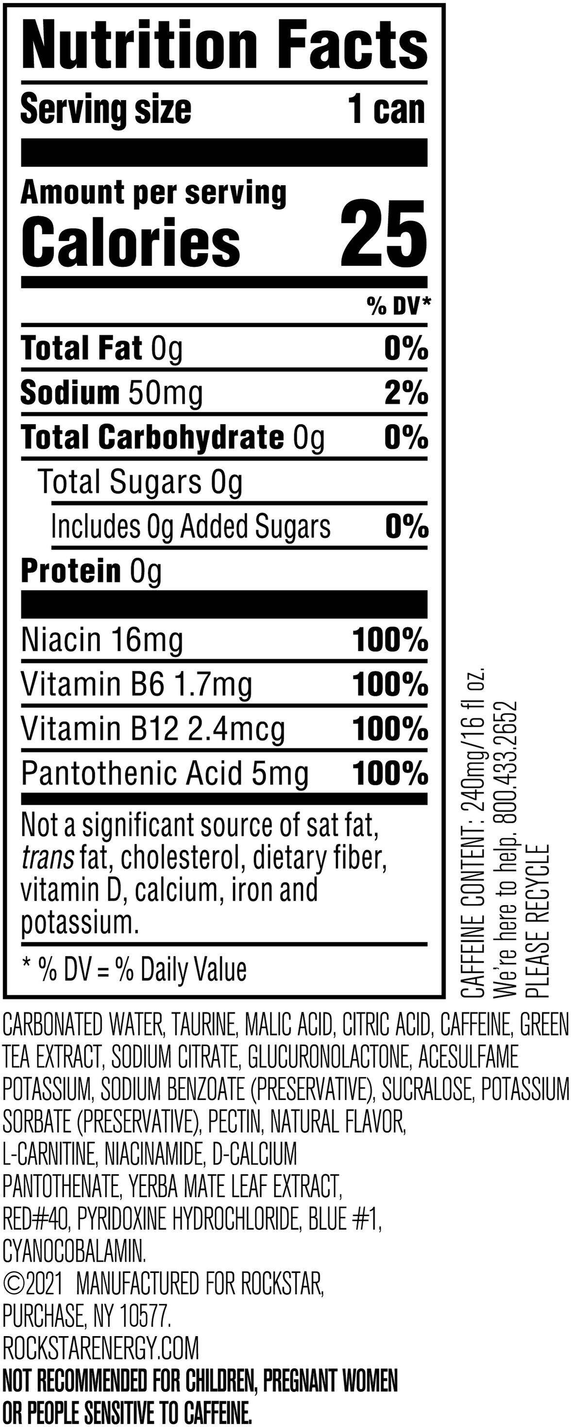 Image describing nutrition information for product Rockstar Zero Carb