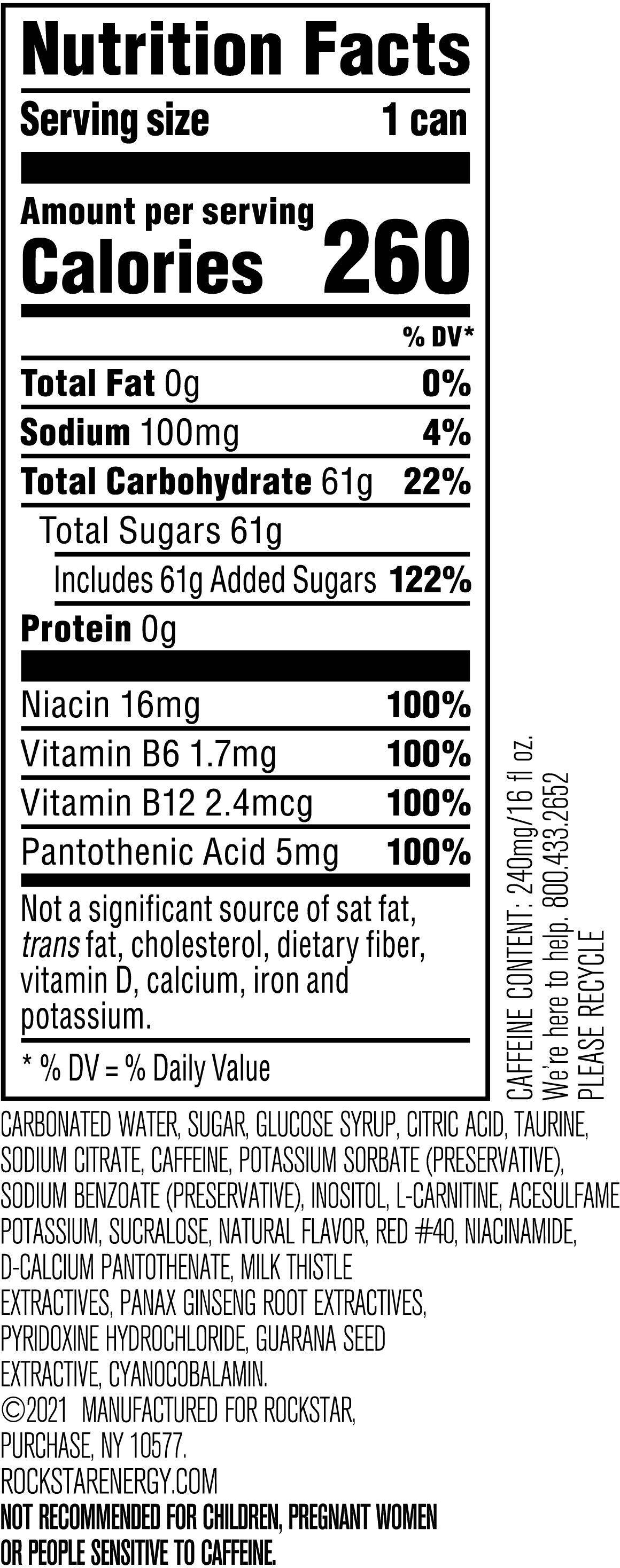 Image describing nutrition information for product Rockstar Punched Fruit Punch
