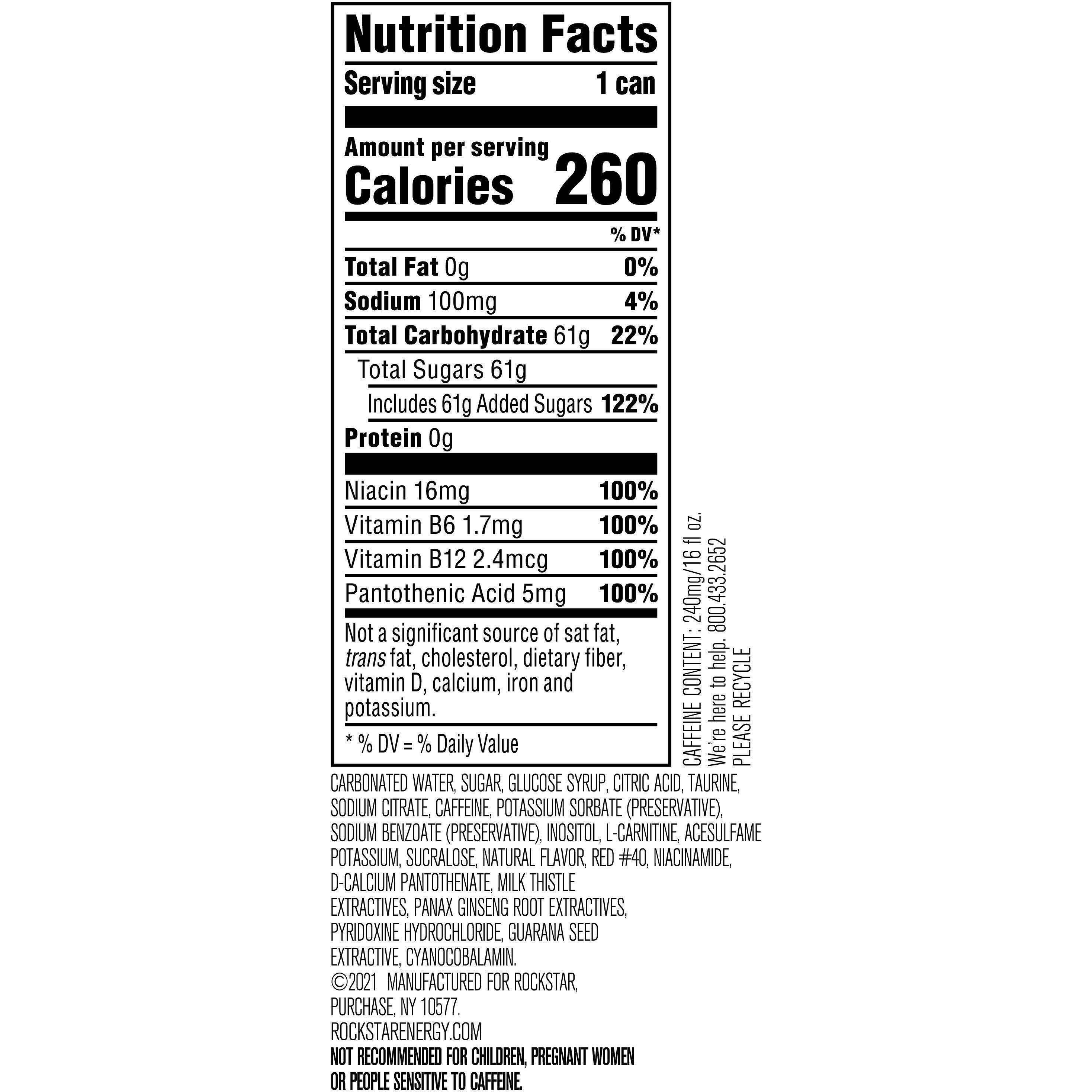 Image describing nutrition information for product Rockstar Punched Fruit Punch