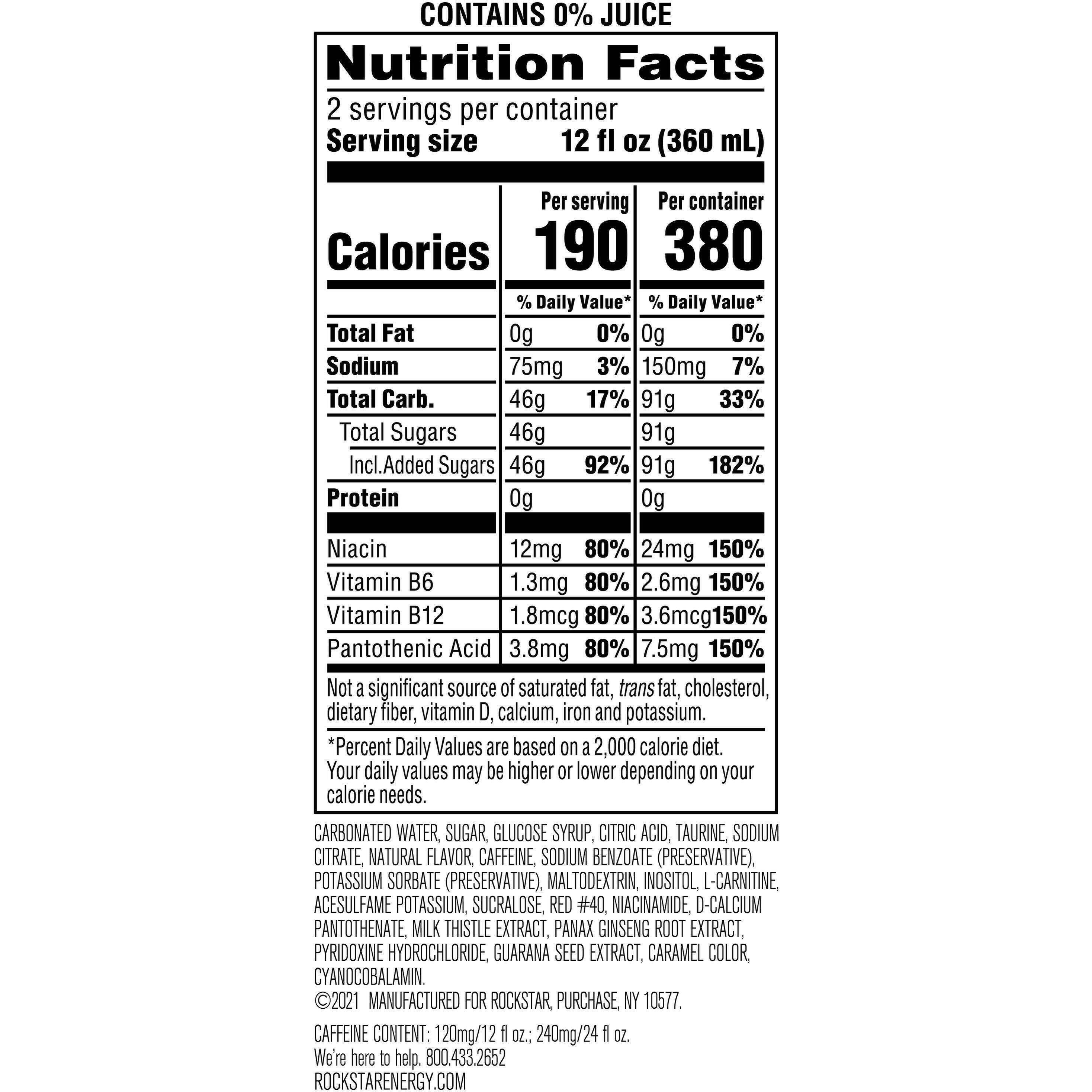 Image describing nutrition information for product Rockstar Punched