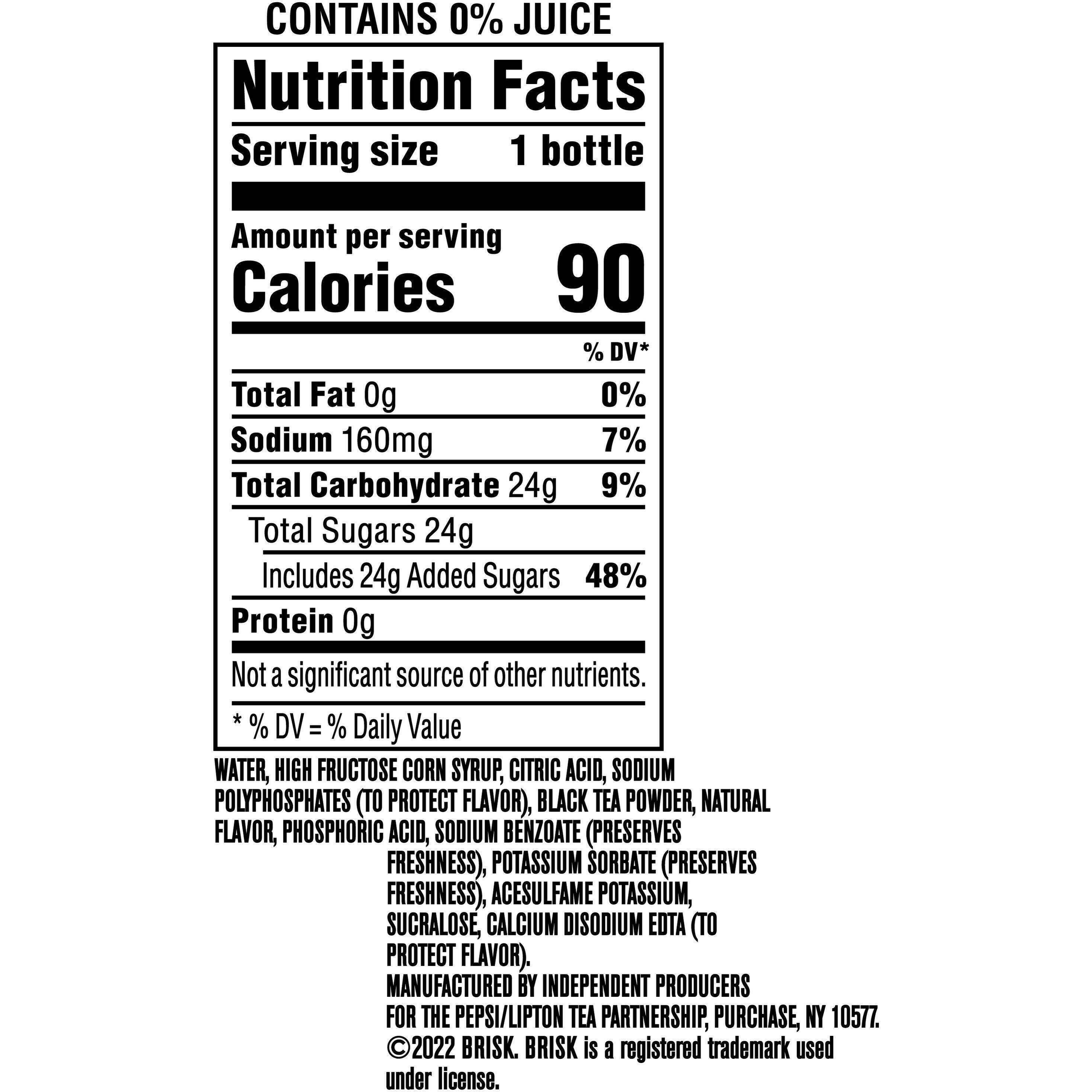 Image describing nutrition information for product Brisk Iced Tea Lemon