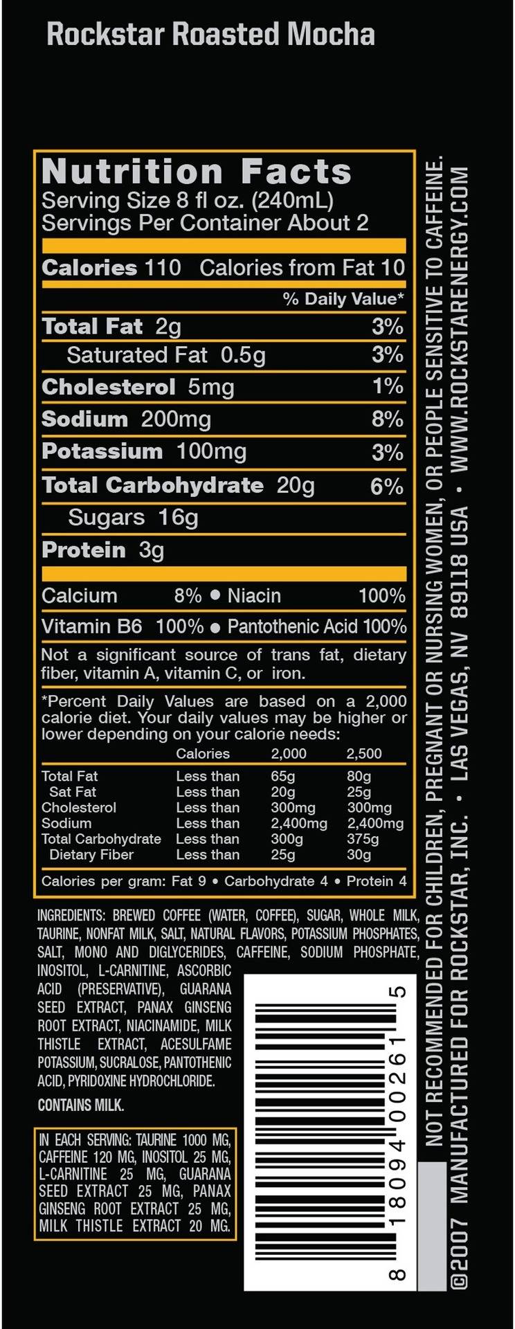 Image describing nutrition information for product Rockstar Roasted Mocha