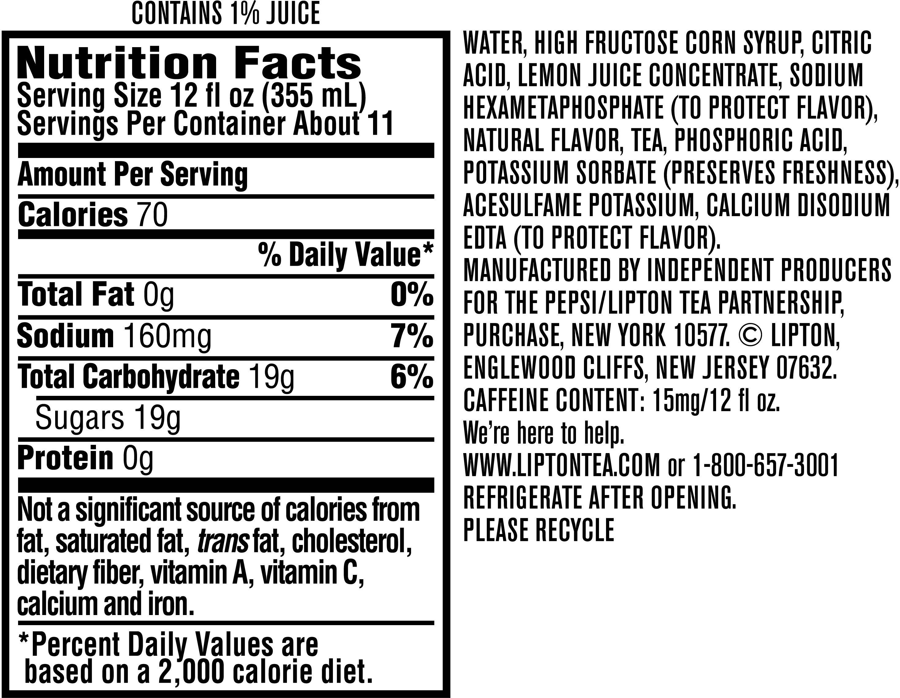 Image describing nutrition information for product Lipton Iced Tea Lemon