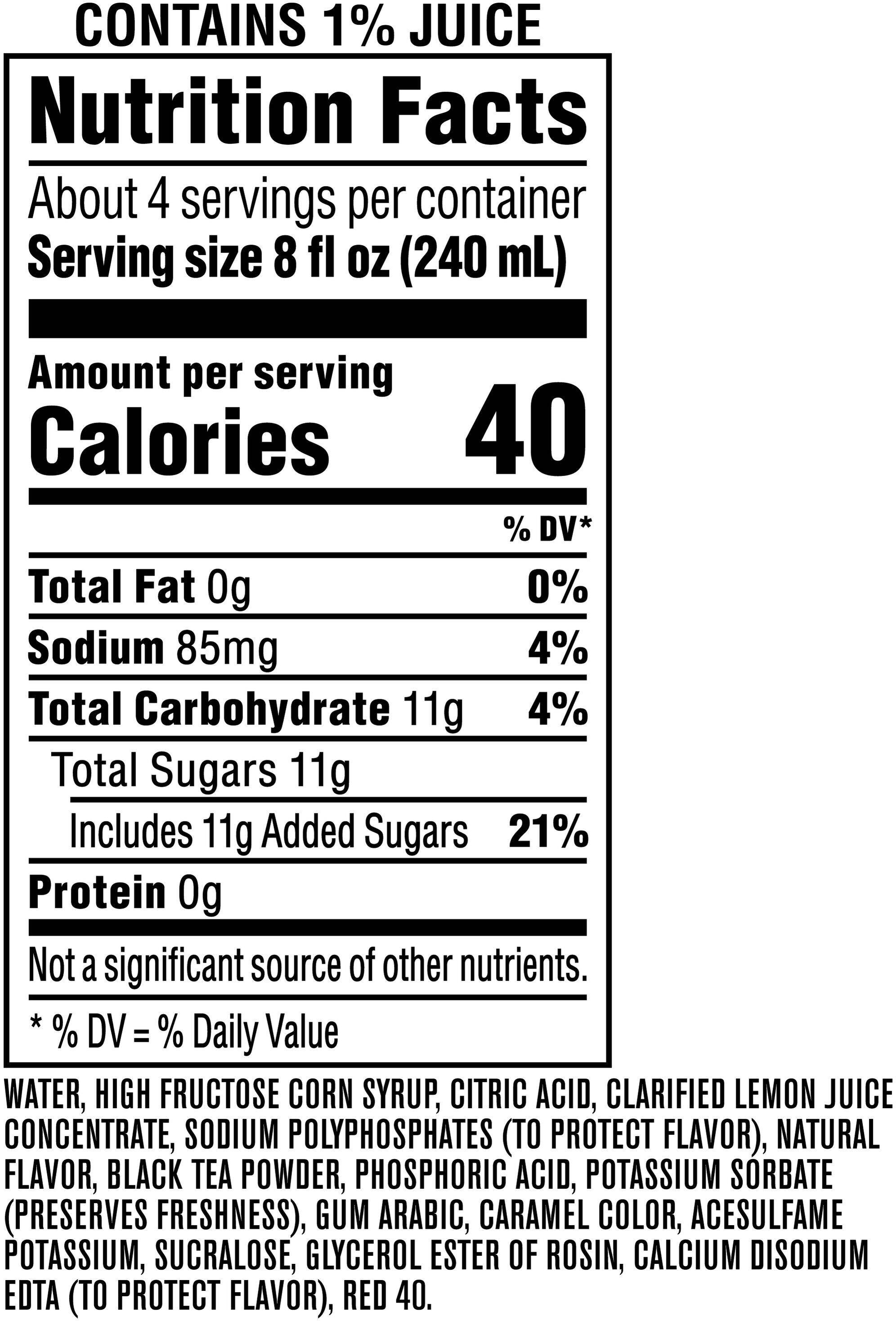 Image describing nutrition information for product Brisk Iced Tea + Lemonade