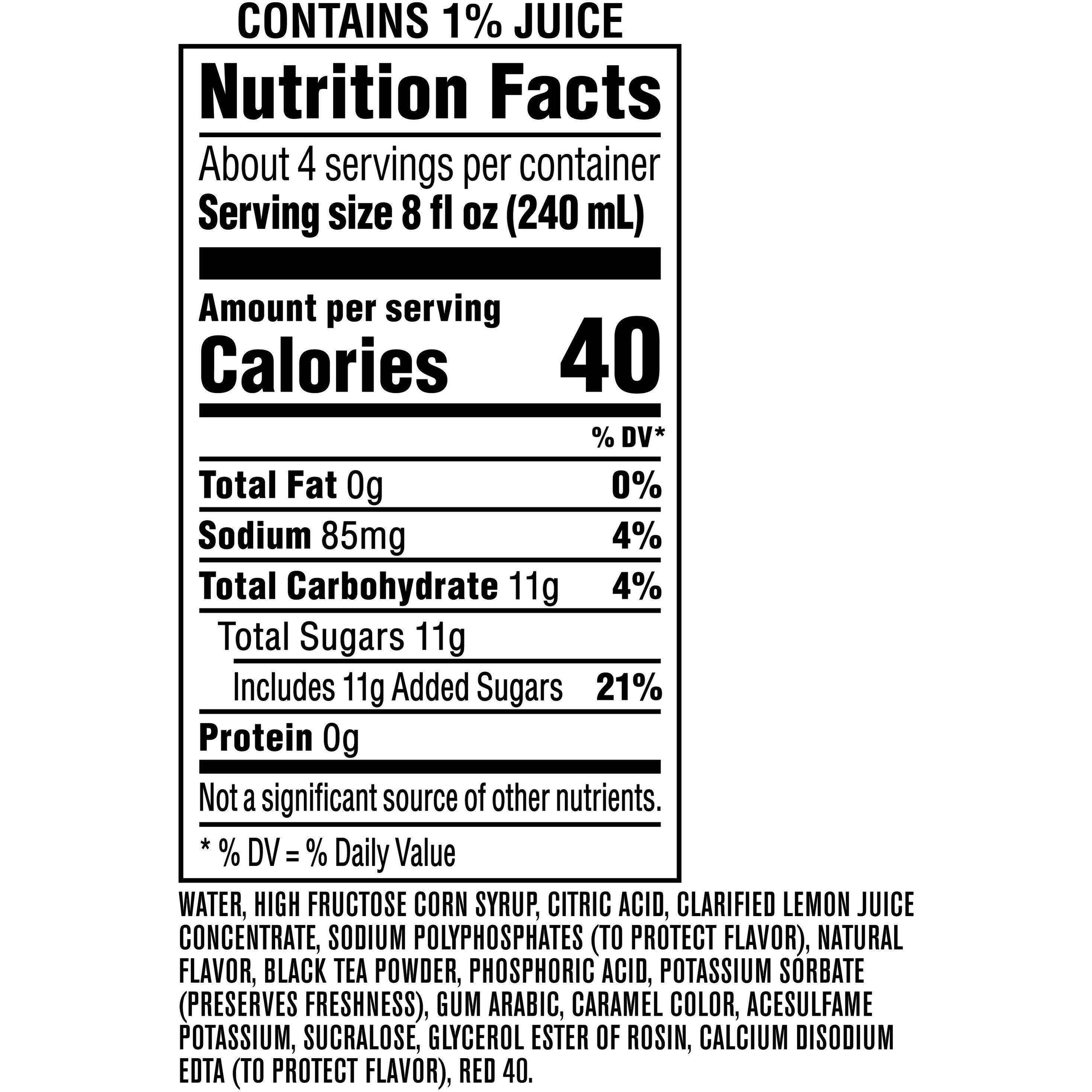 Image describing nutrition information for product Brisk Iced Tea + Lemonade