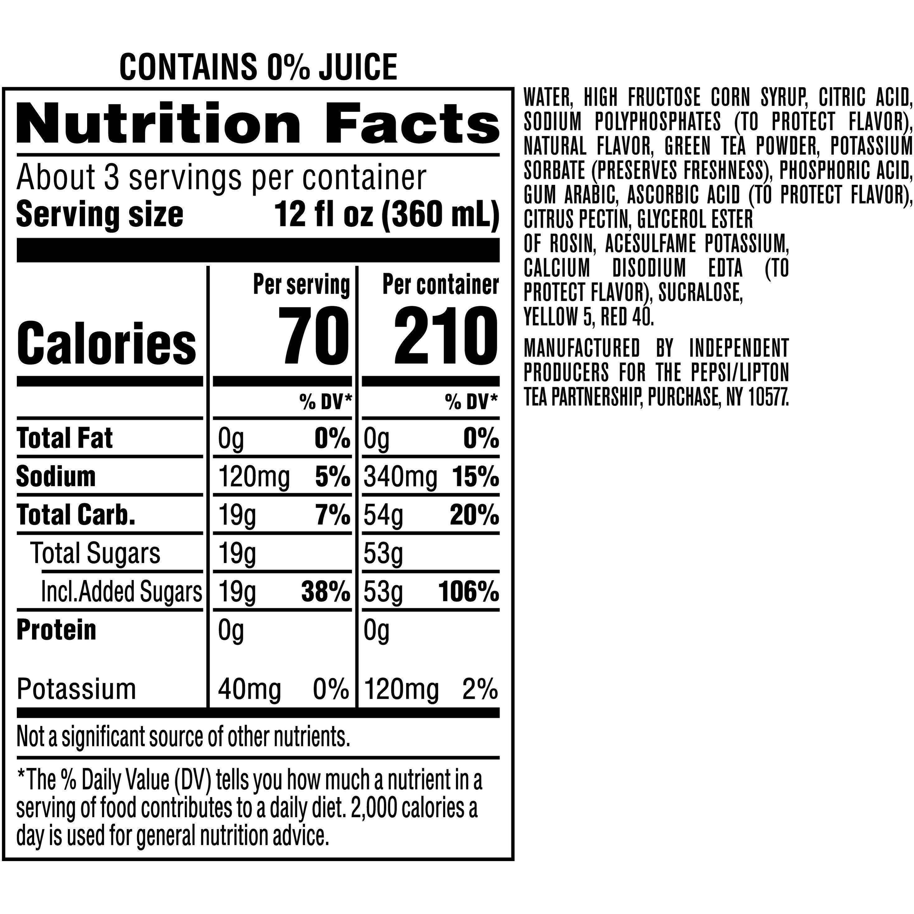 Image describing nutrition information for product Brisk Iced Tea Peach