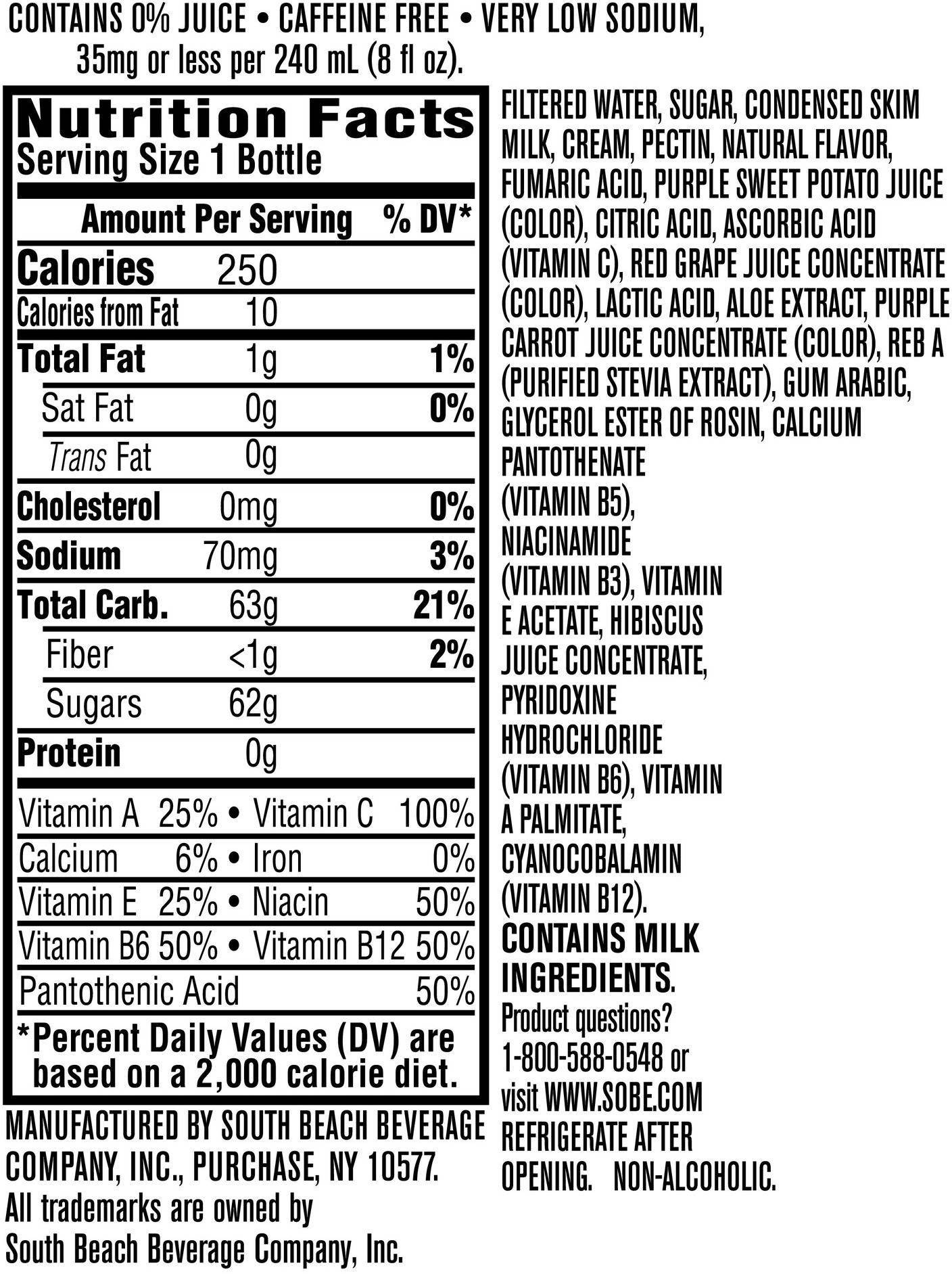 Image describing nutrition information for product SoBe Strawberry Daiquiri (E-comm)