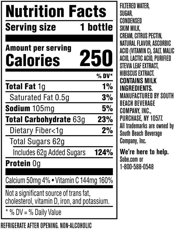 Image describing nutrition information for product SoBe Piña Colada