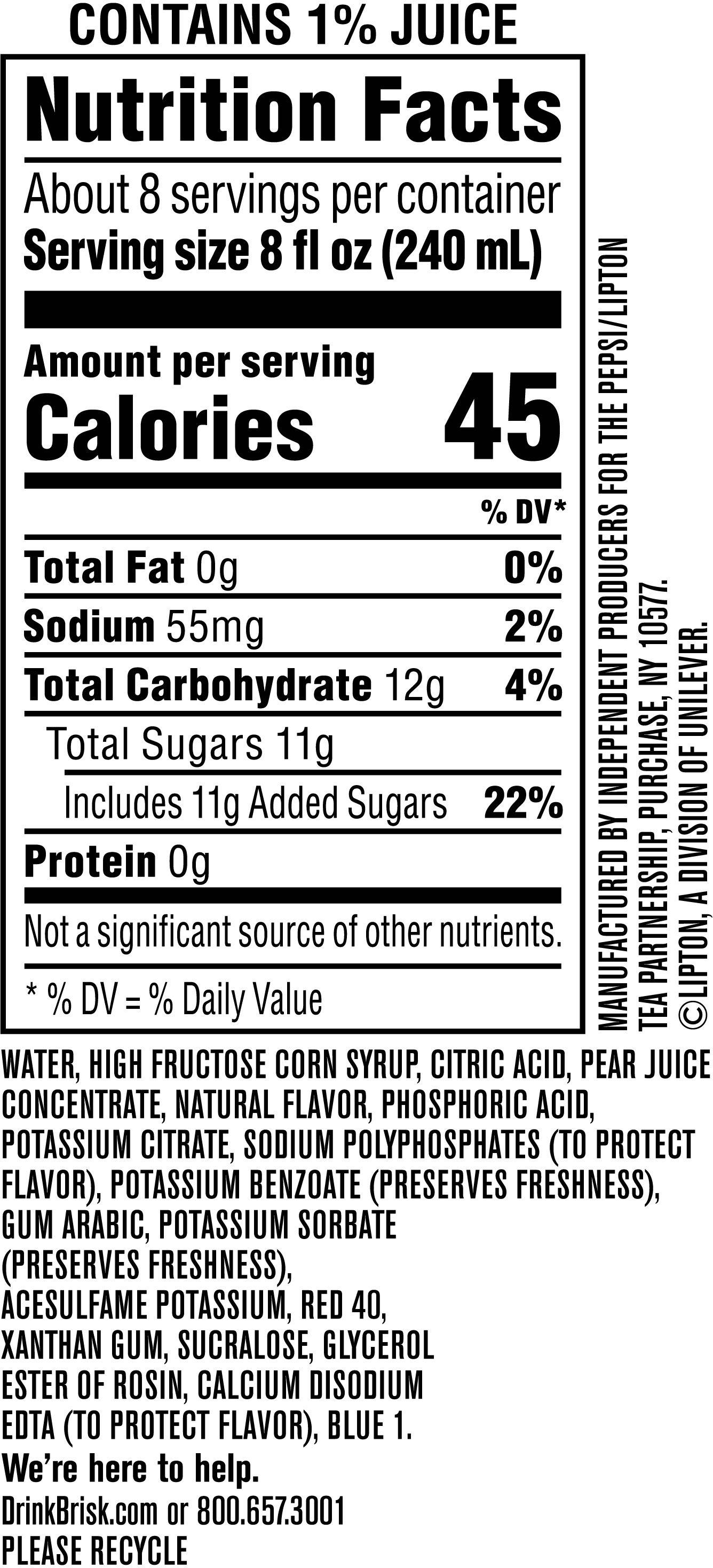 Image describing nutrition information for product Brisk Fruit Punch