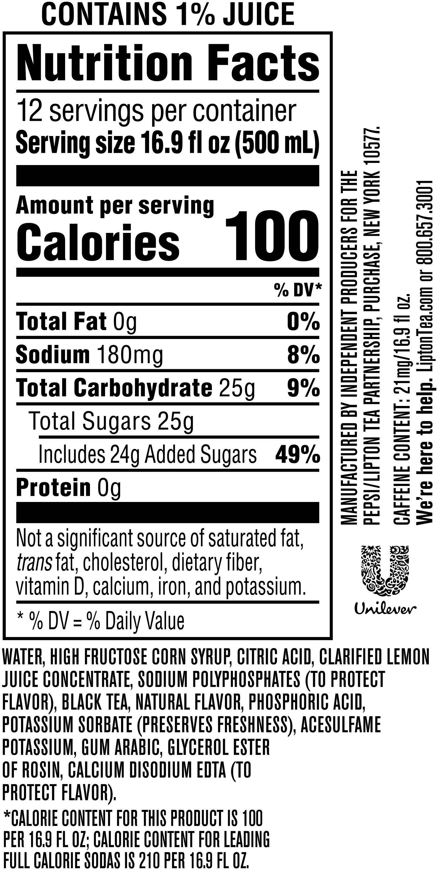 Image describing nutrition information for product Lipton Iced Tea Lemonade