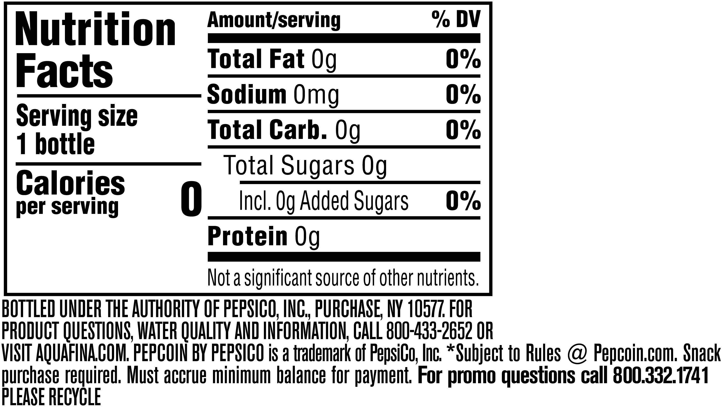 Image describing nutrition information for product Aquafina Water Non Vendible