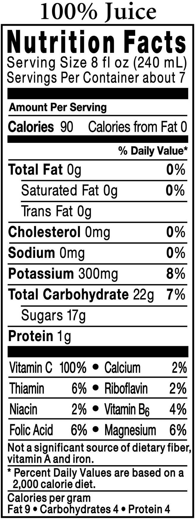 Image describing nutrition information for product Tropicana Pure Premium Red Grapefruit