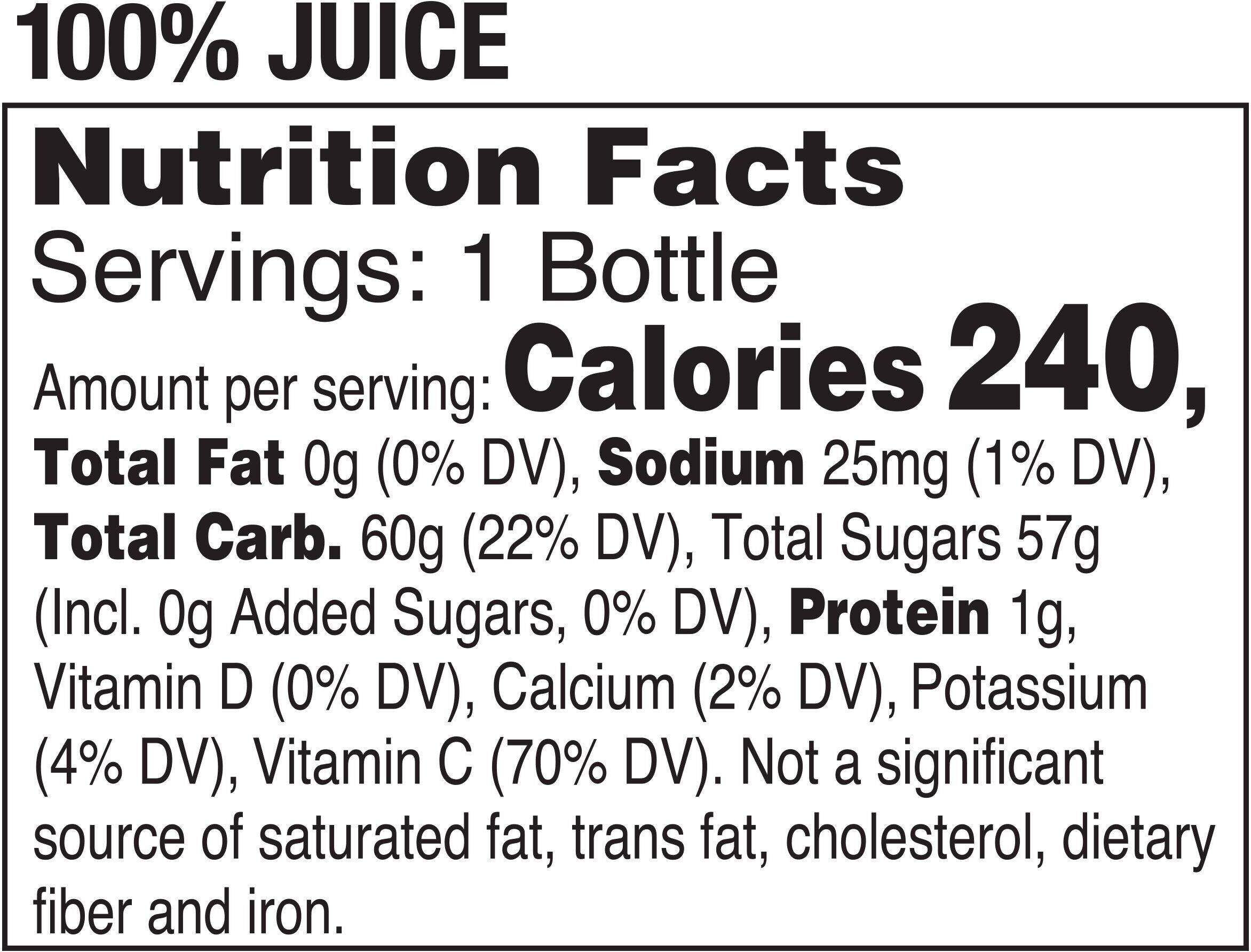Image describing nutrition information for product Tropicana Pure Premium Grape Juice