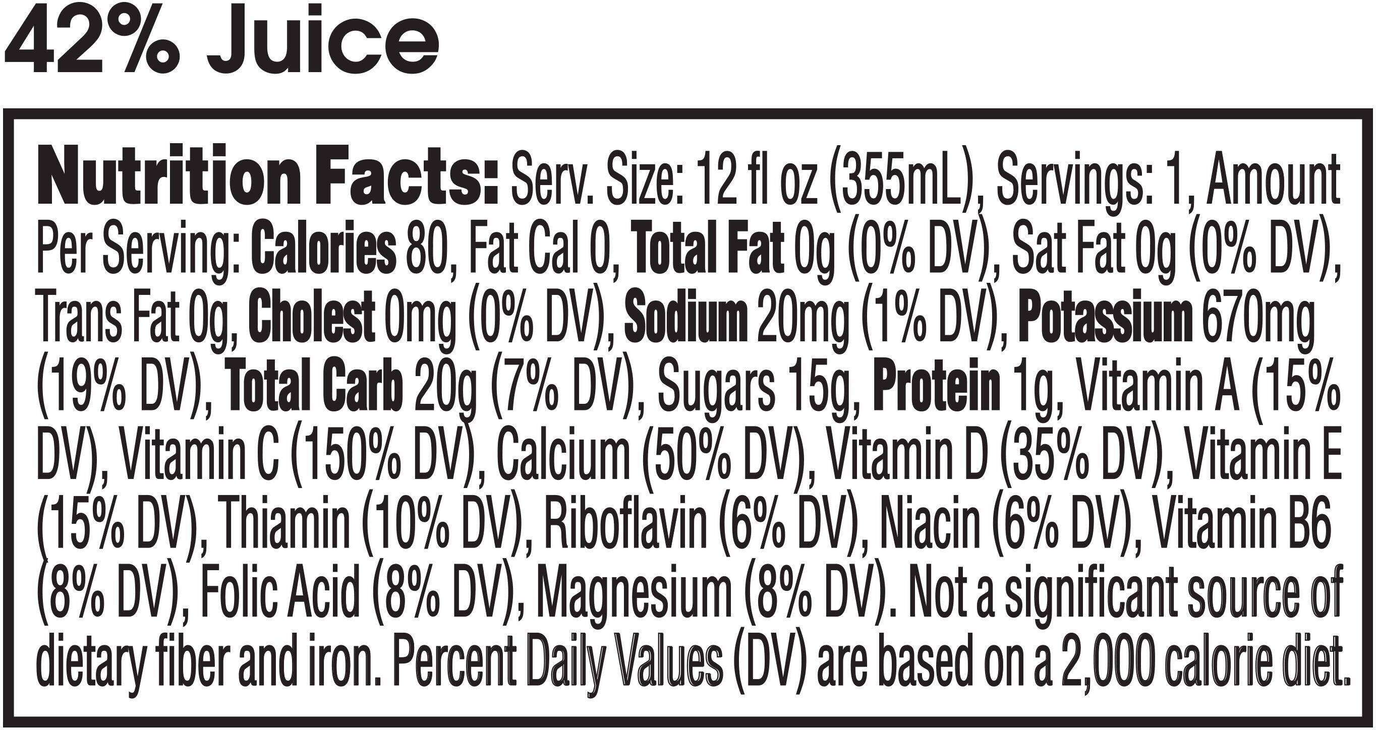 Image describing nutrition information for product Trop 50 Orange Juice with Calcium