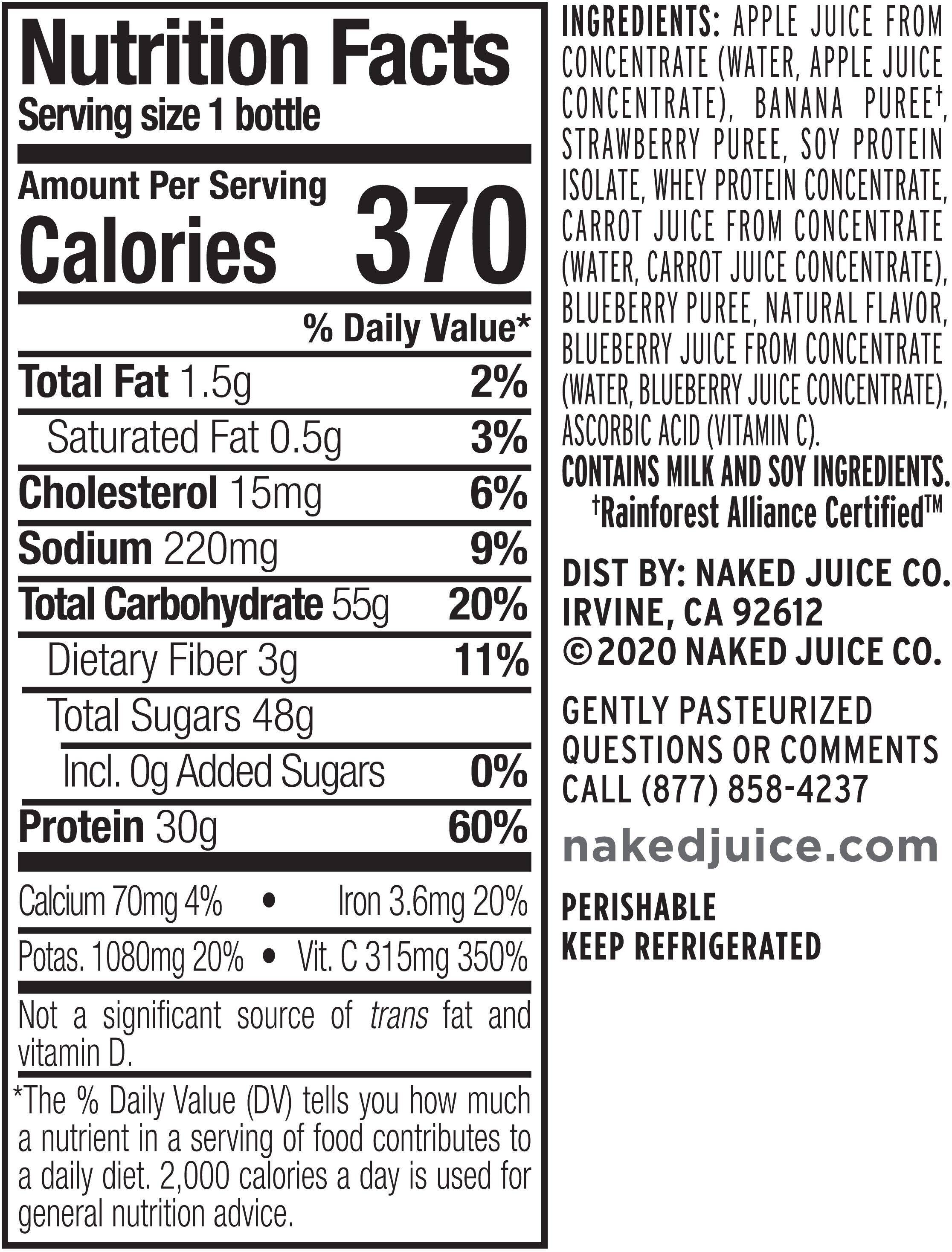 Image describing nutrition information for product Naked Juice Protein Double Berry