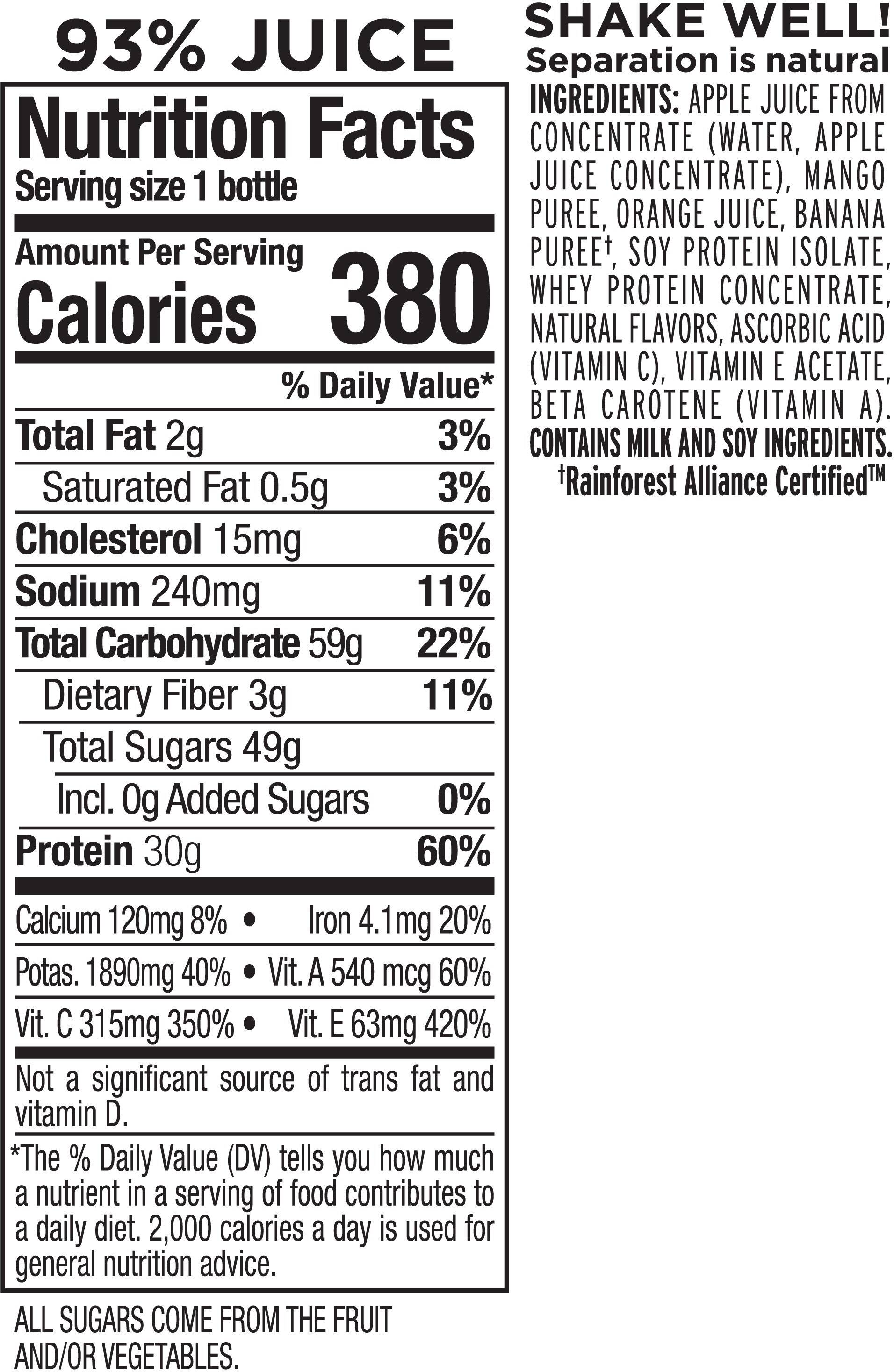 Image describing nutrition information for product Naked Juice Protein Mango