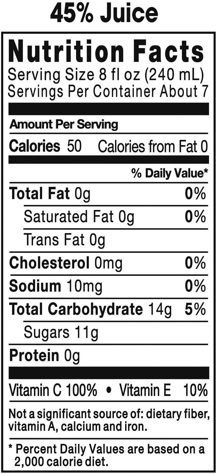 Image describing nutrition information for product Tropicana 50 Pomegranate Blueberry