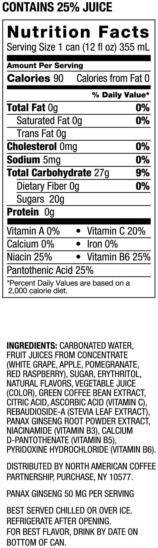Image describing nutrition information for product Starbucks Refreshers Raspberry Pomegranate