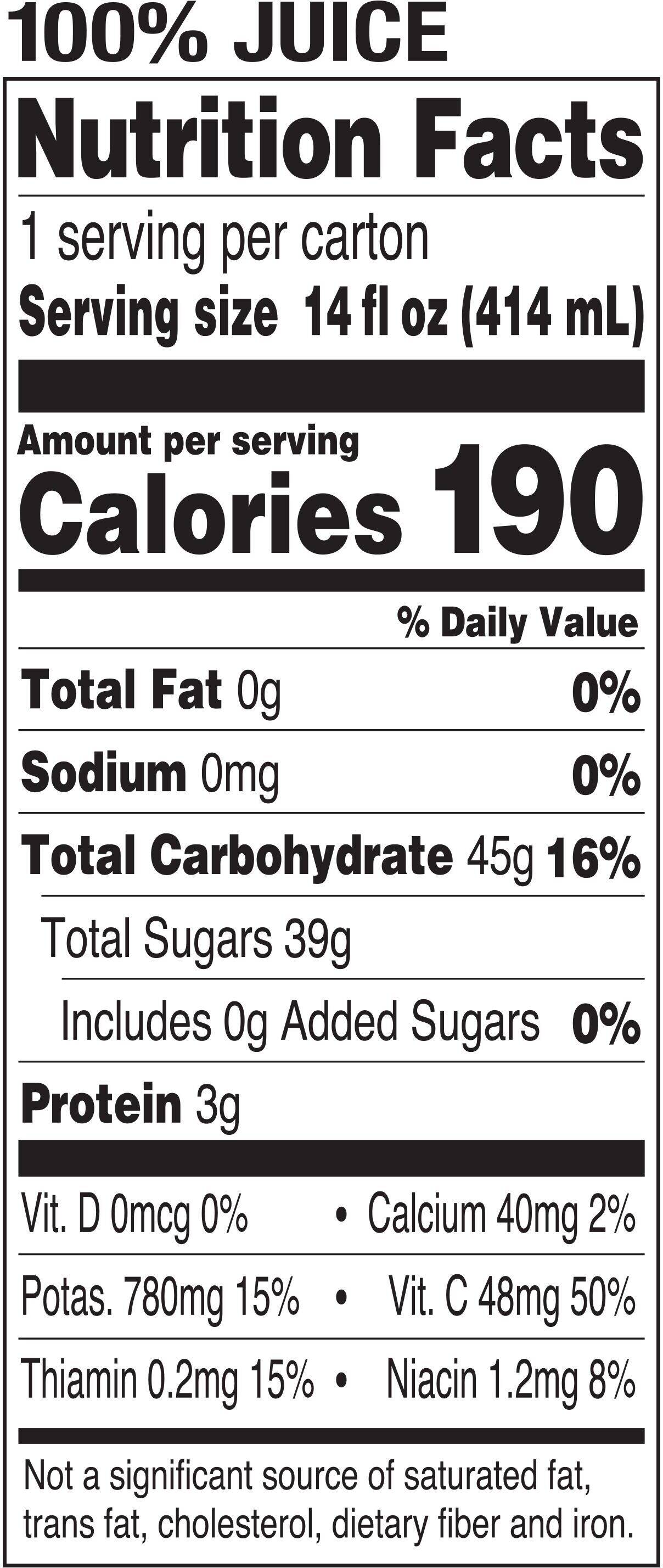 Image describing nutrition information for product Tropicana Pure Premium Original Orange Juice