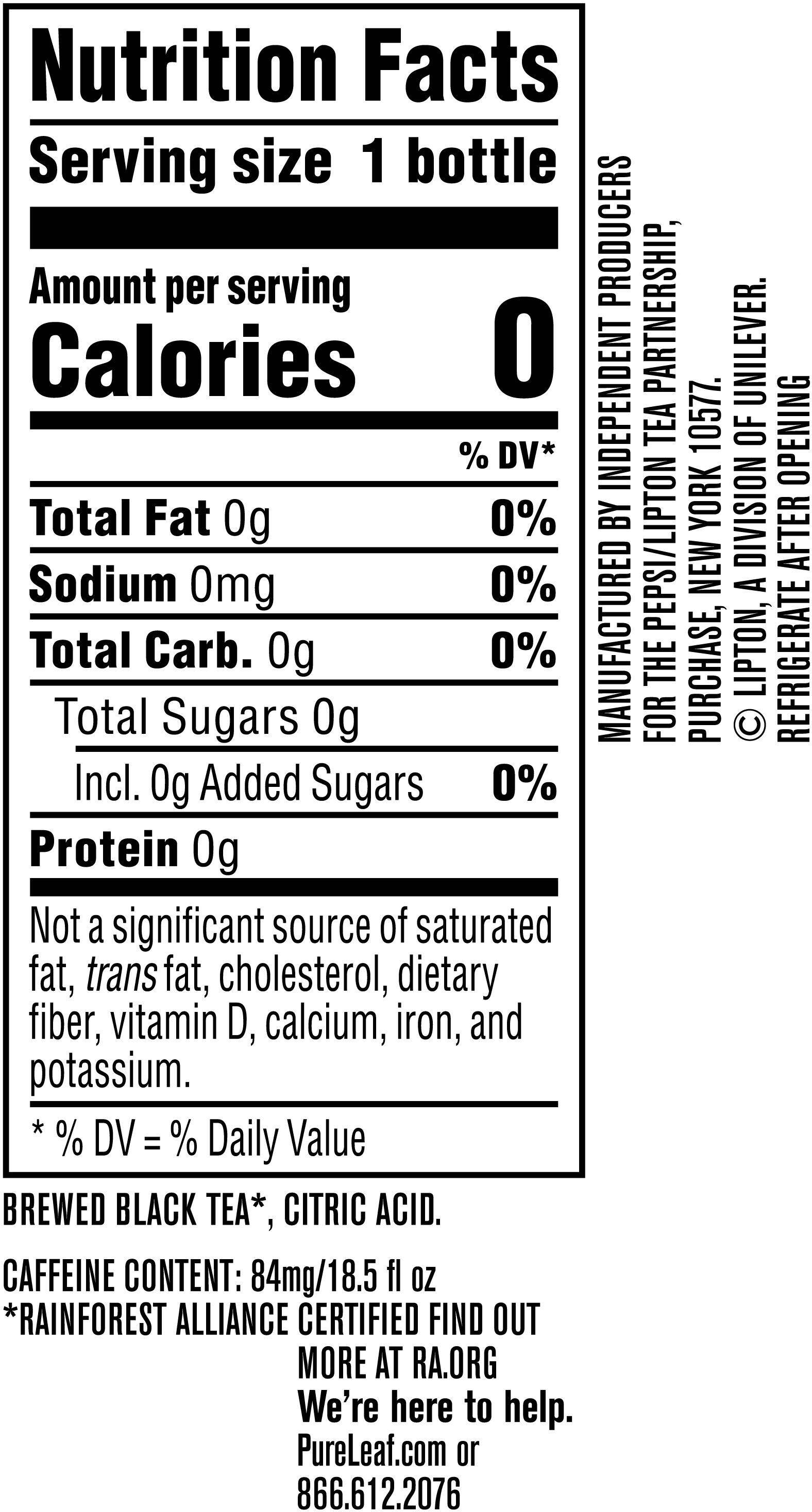 Image describing nutrition information for product Pure Leaf Unsweetened (E-Comm)