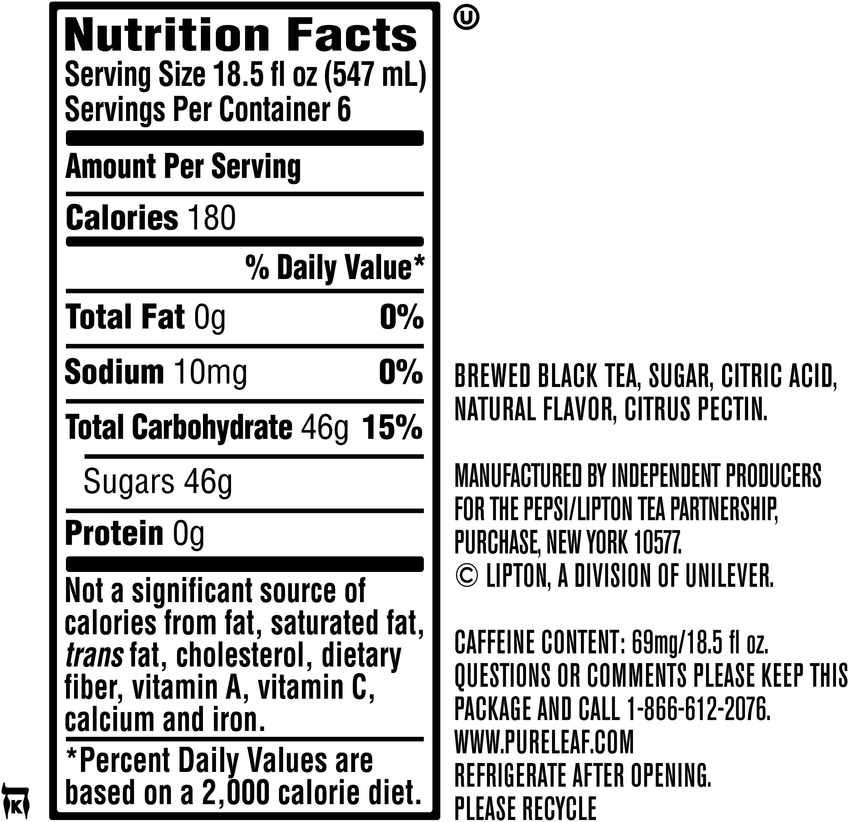 Image describing nutrition information for product Pure Leaf Raspberry
