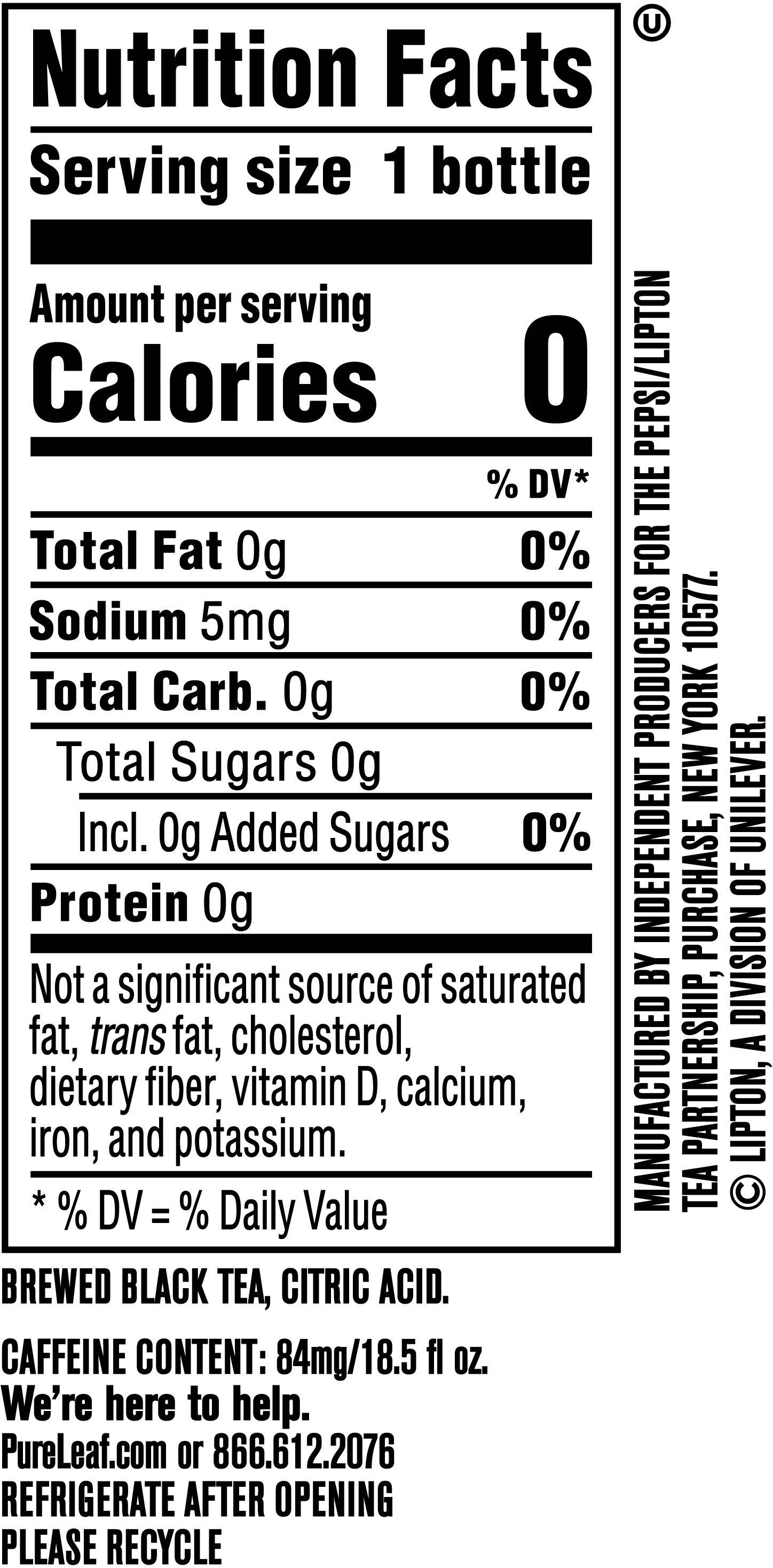 Image describing nutrition information for product Pure Leaf Unsweetened