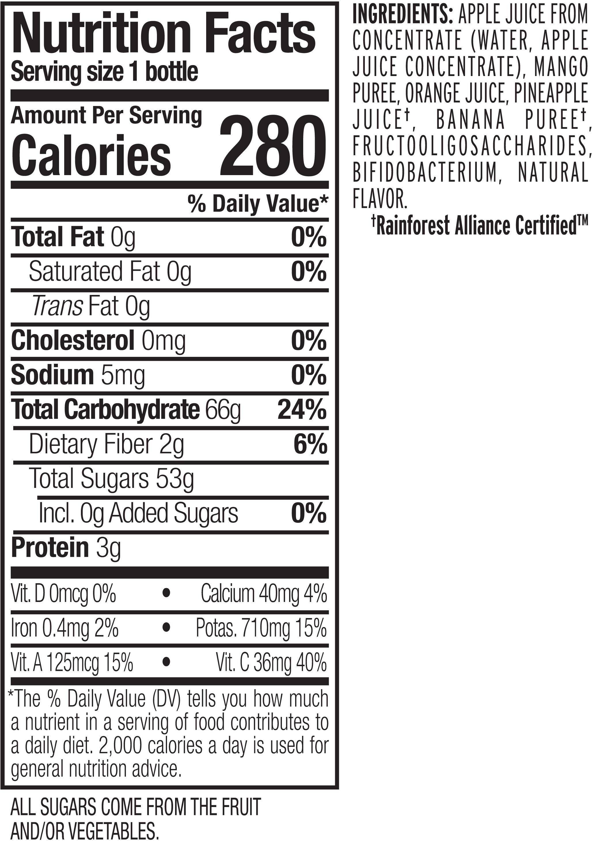 Image describing nutrition information for product Naked Juice Probiotics Tropical Mango