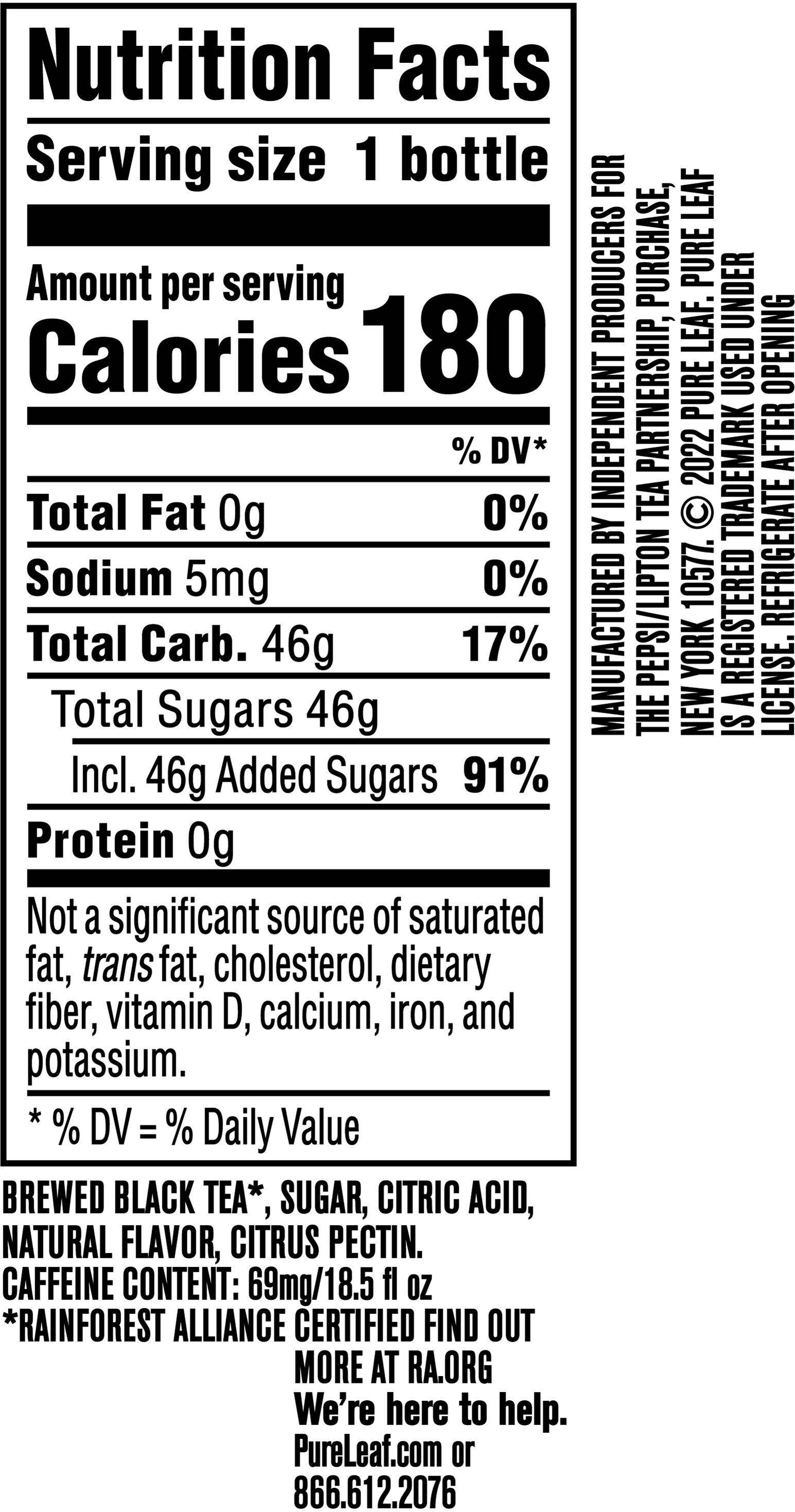 Image describing nutrition information for product Pure Leaf Raspberry