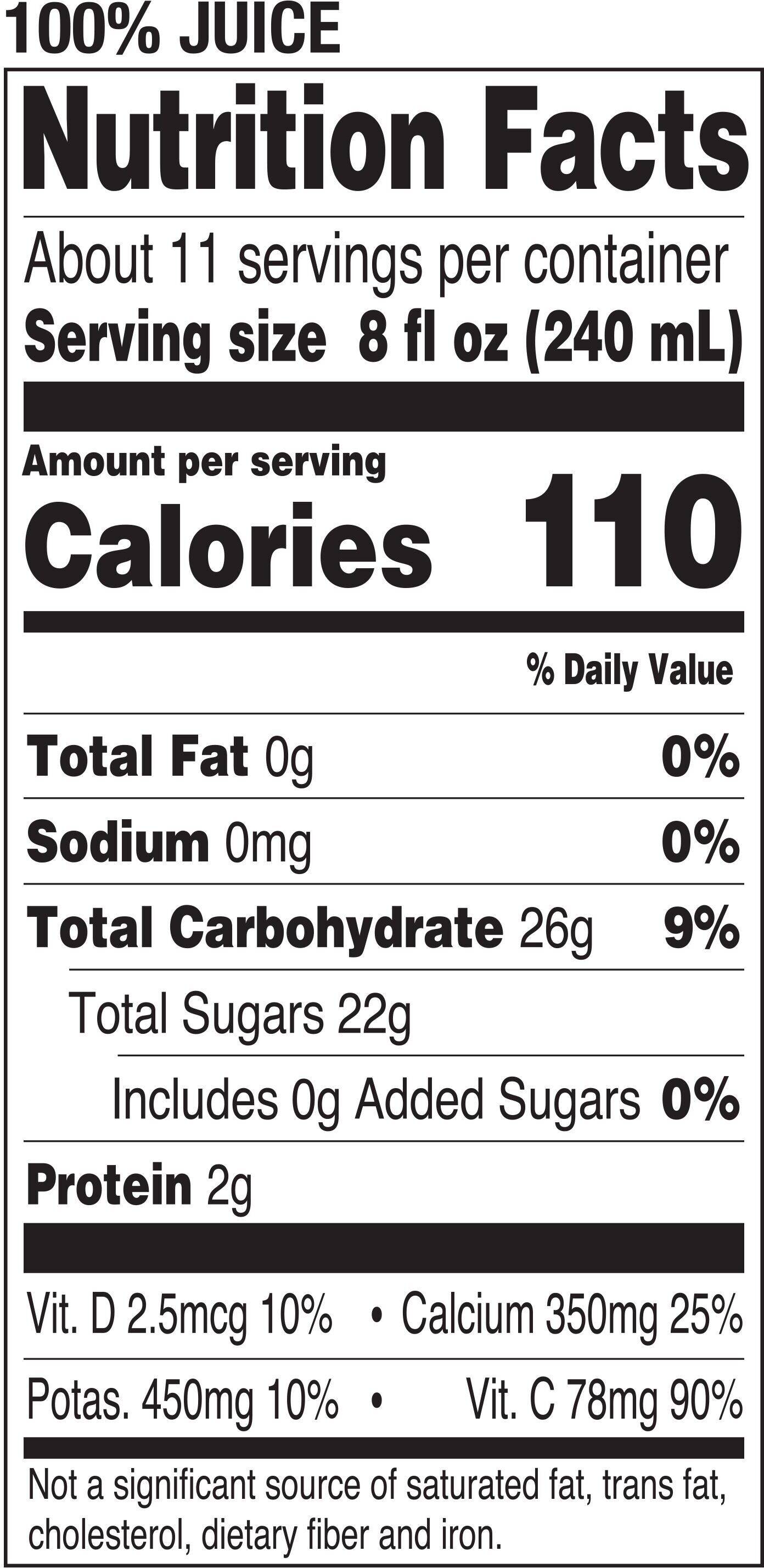 Image describing nutrition information for product Tropicana Pure Premium Calcium Orange Juice