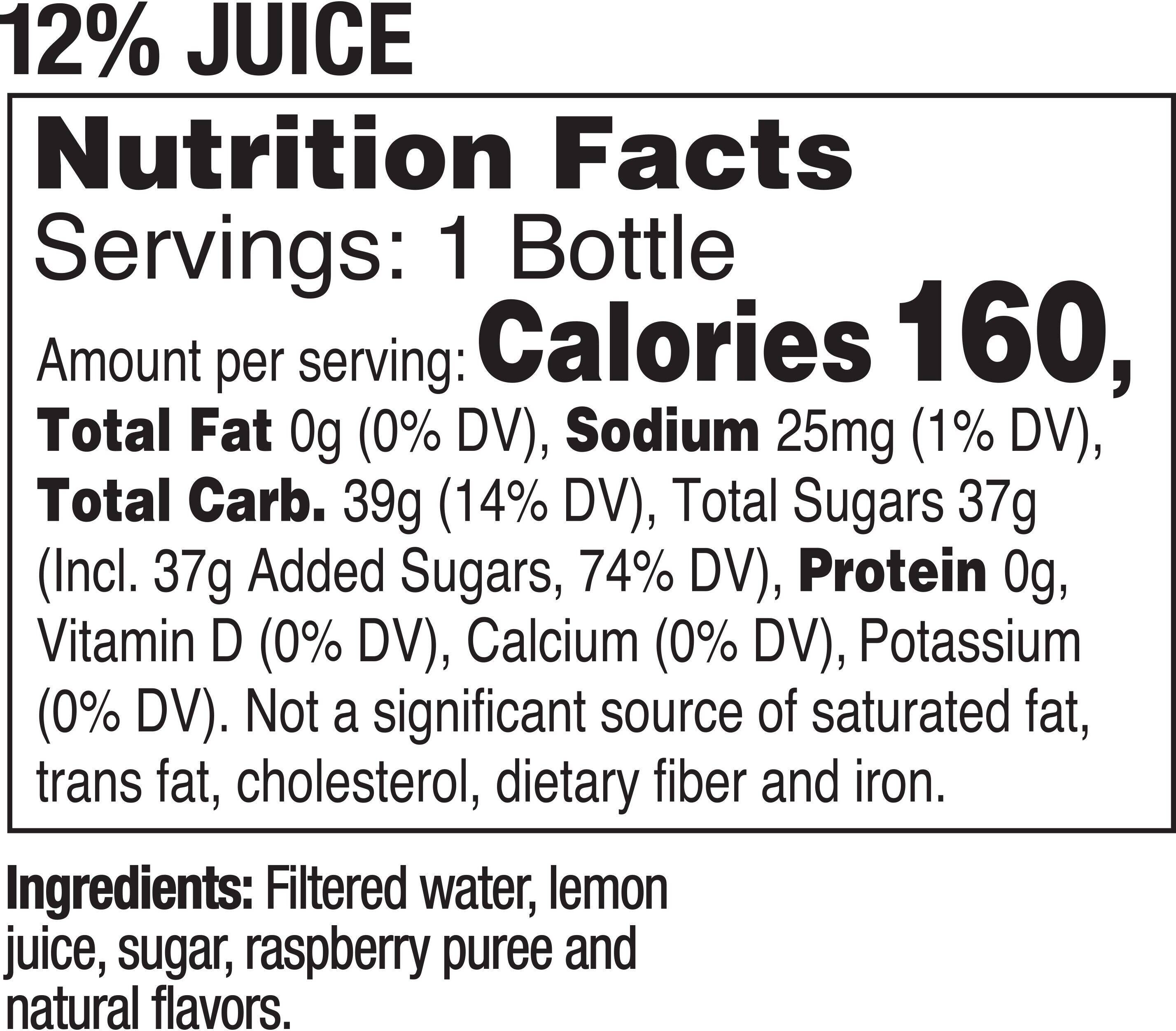 Image describing nutrition information for product Tropicana Raspberry Lemonade