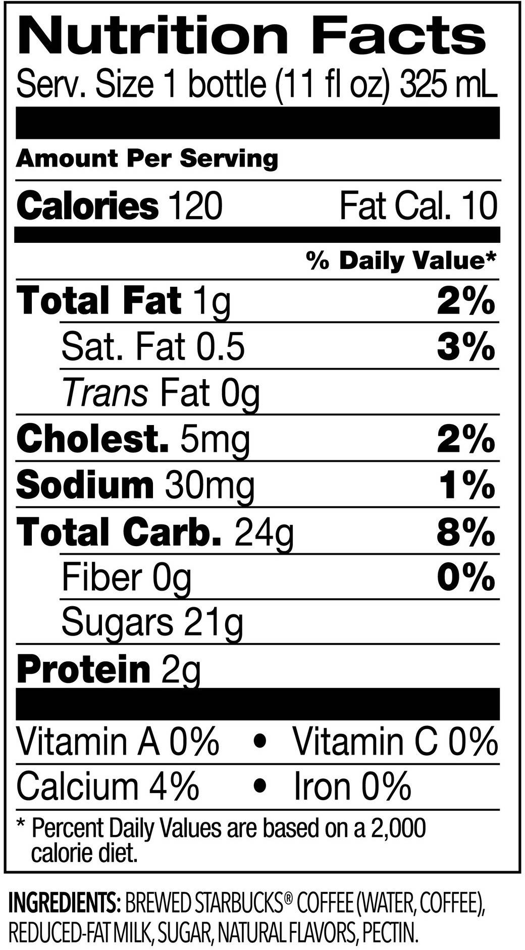 Image describing nutrition information for product Starbucks Iced Coffee Vanilla
