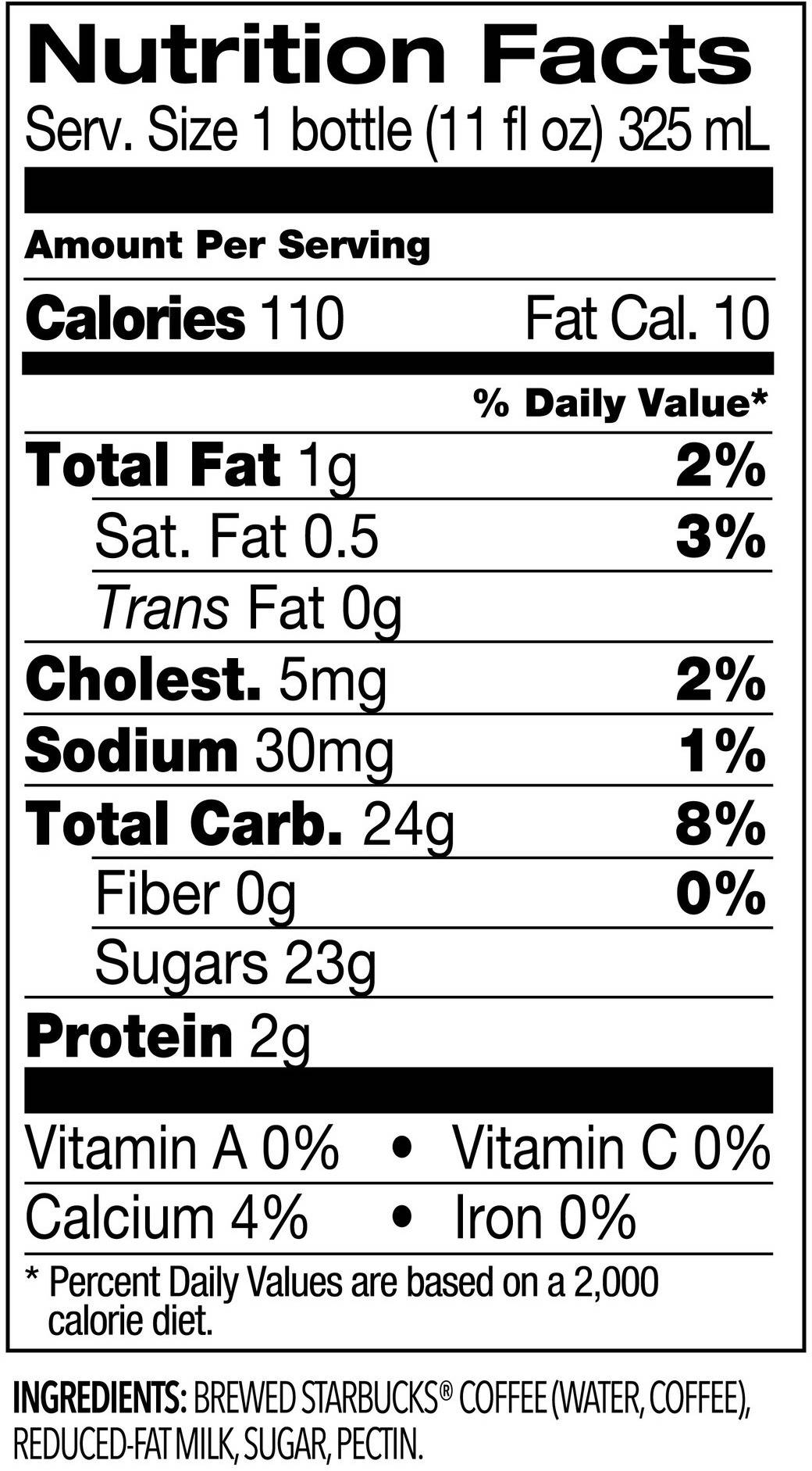 Image describing nutrition information for product Starbucks Iced Coffee With Milk
