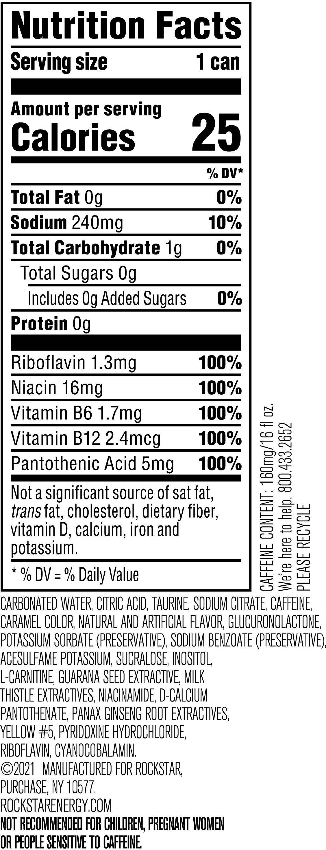 Image describing nutrition information for product Rockstar Sugar Free