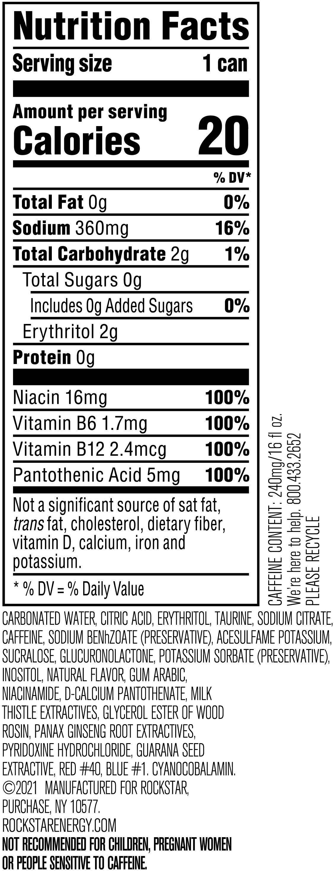 Image describing nutrition information for product Rockstar Pure Zero Punch