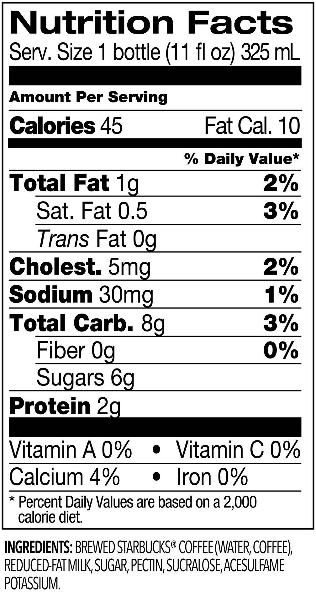 Image describing nutrition information for product Starbucks Iced Coffee With Milk Light