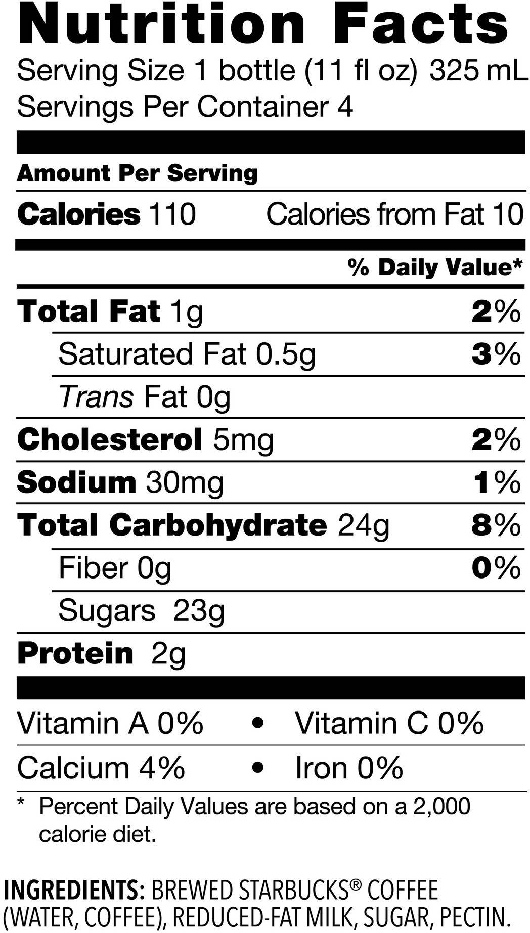Image describing nutrition information for product Starbucks Iced Coffee With Milk