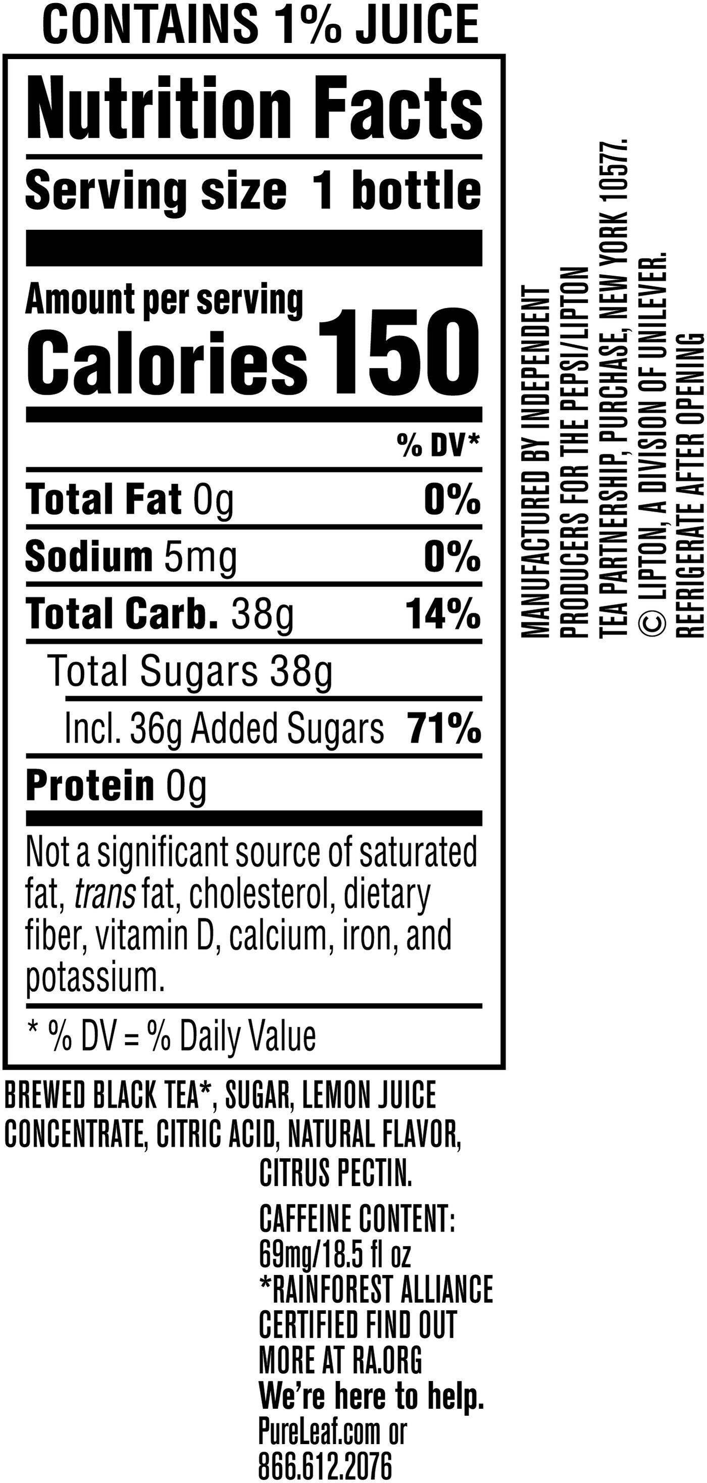 Image describing nutrition information for product Pure Leaf Tea & Lemonade