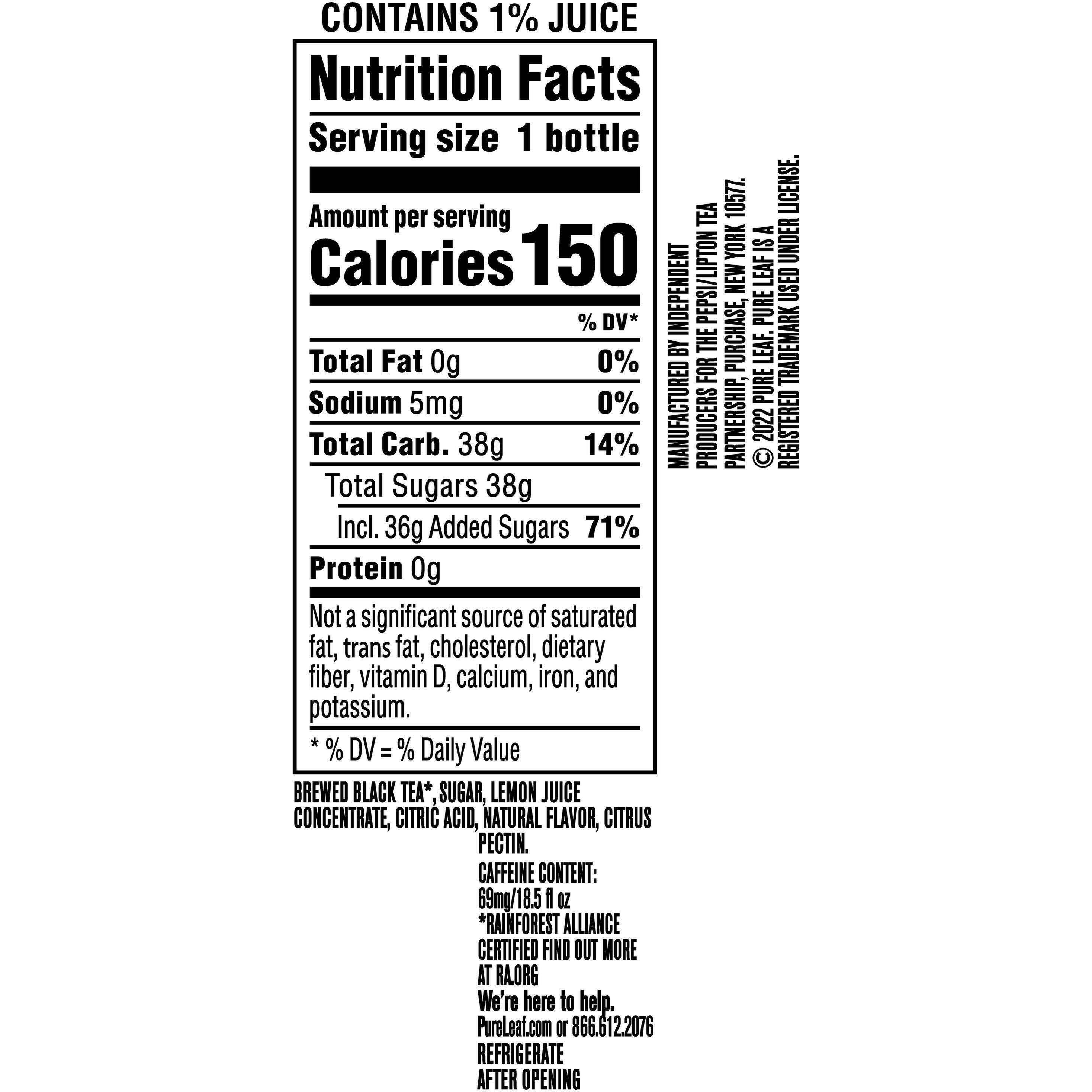 Image describing nutrition information for product Pure Leaf Tea & Lemonade