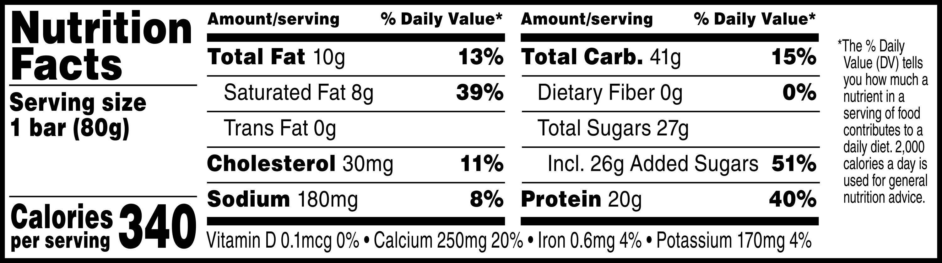 Image describing nutrition information for product Gatorade Recover Whey Protein Bar Chocolate Caramel