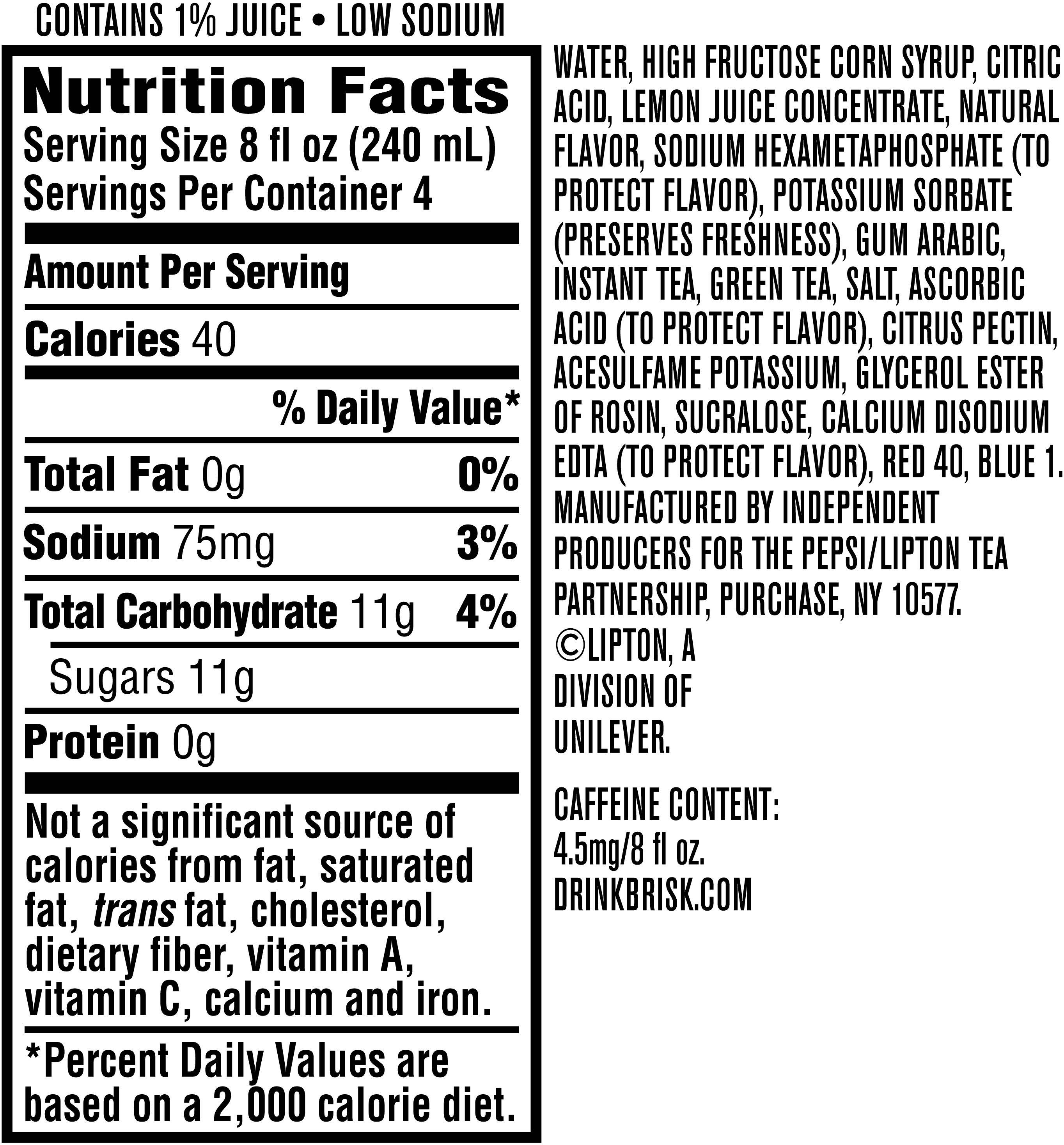 Image describing nutrition information for product Brisk Tea Cherry Limeade